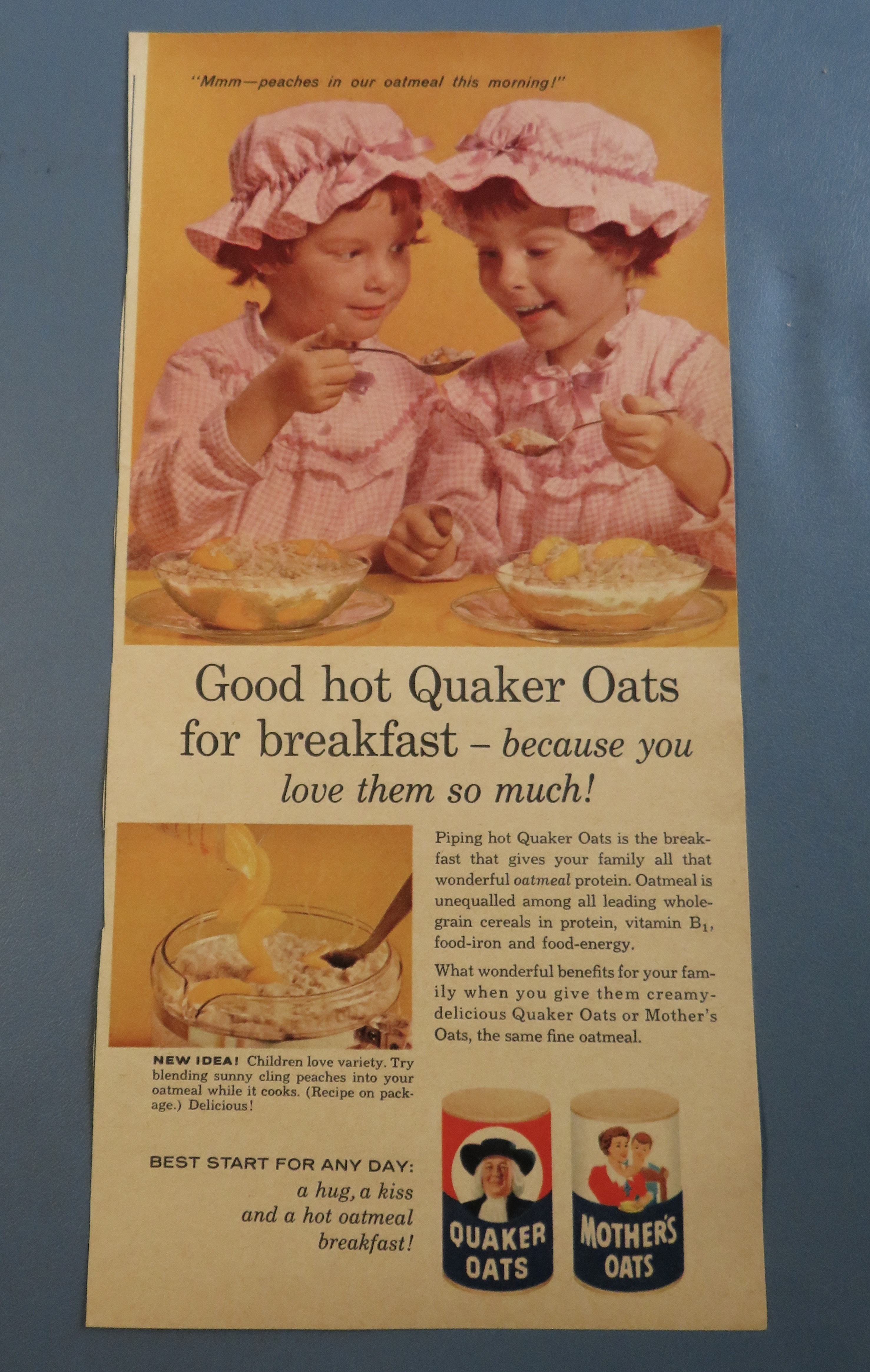 1960 Quaker Oats Cereal with Twin Girls Eating Cereal