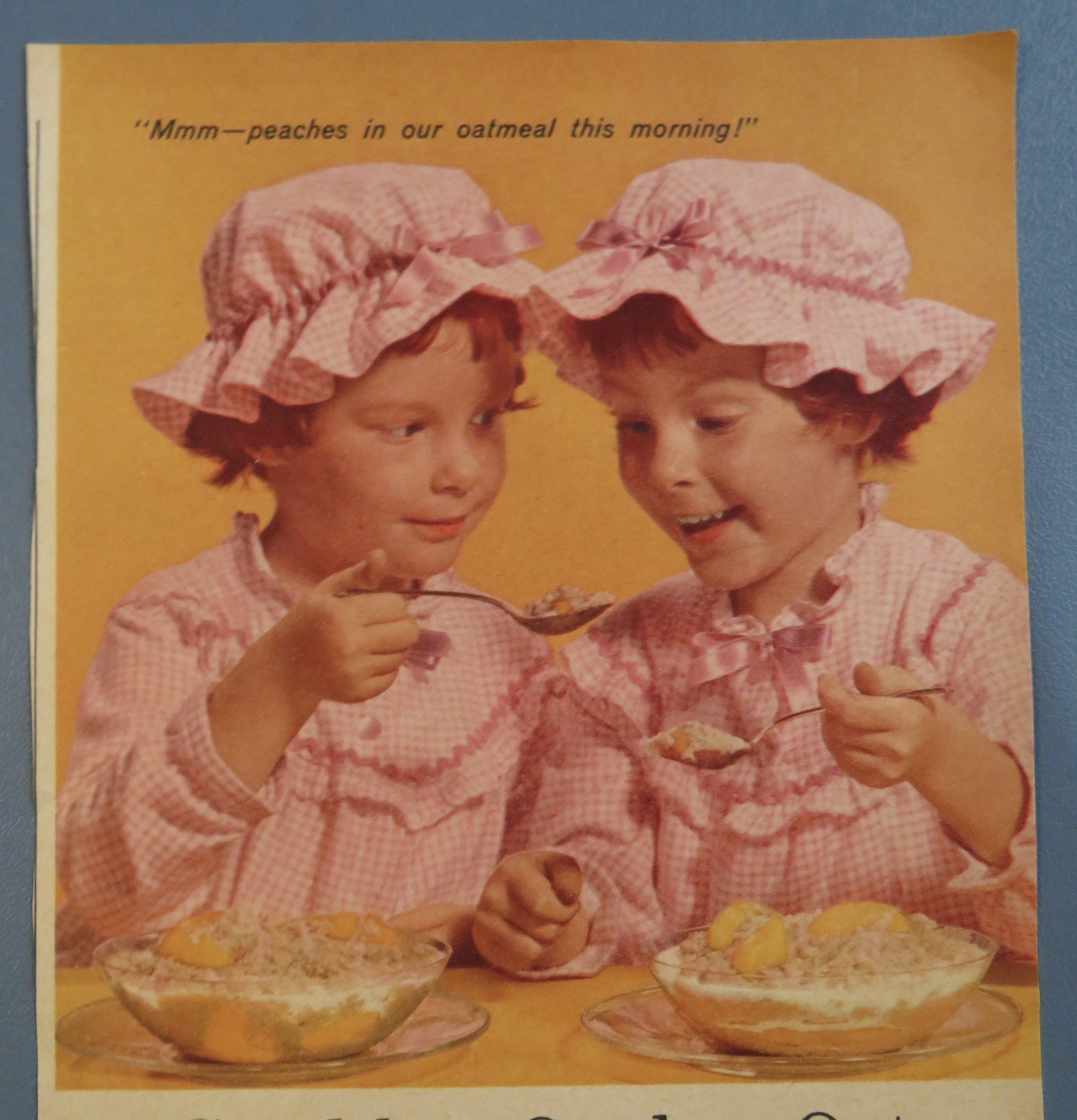 1960 Quaker Oats Cereal with Twin Girls Eating Cereal