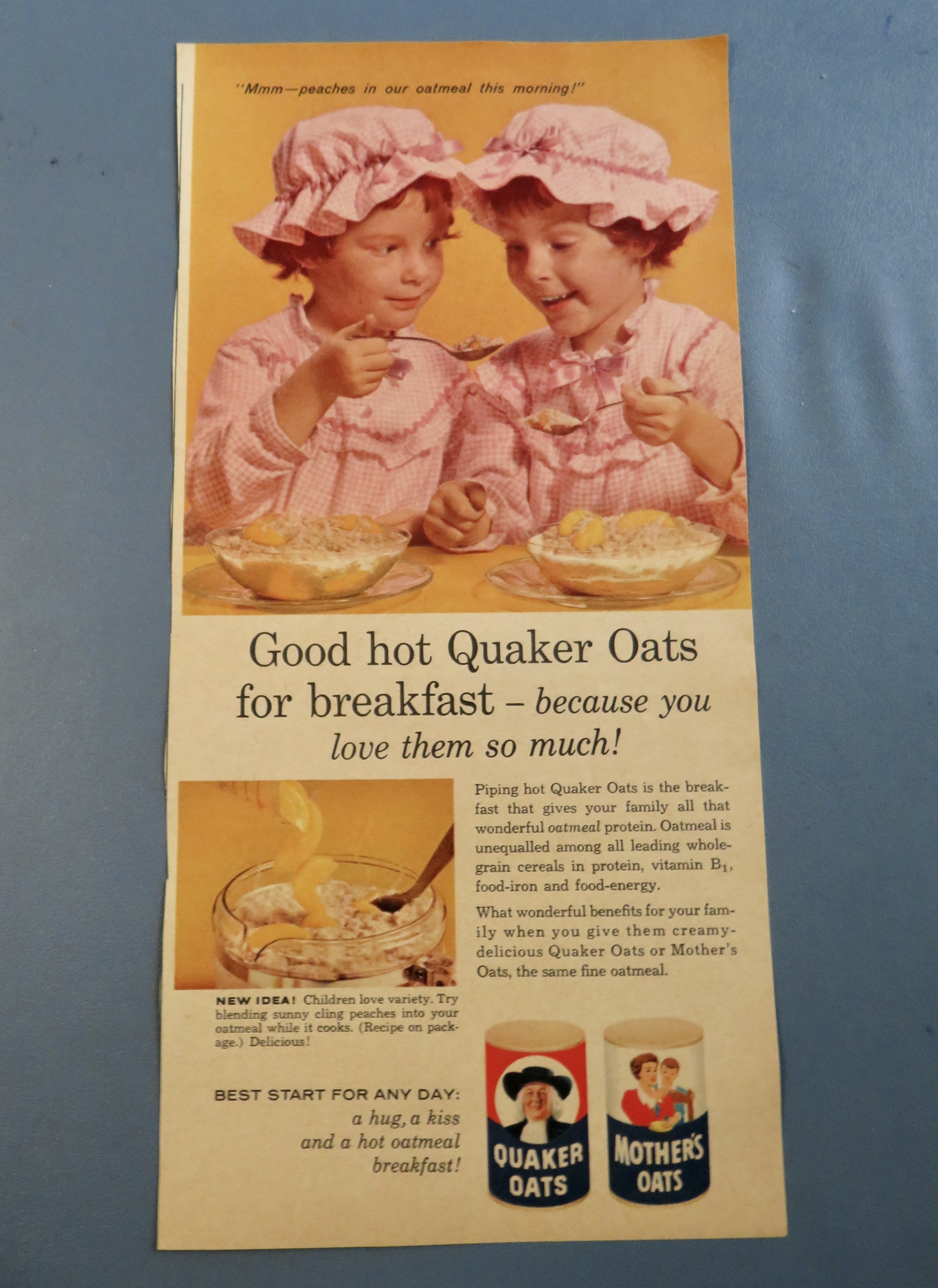 1960 Quaker Oats Cereal with Twin Girls Eating Cereal