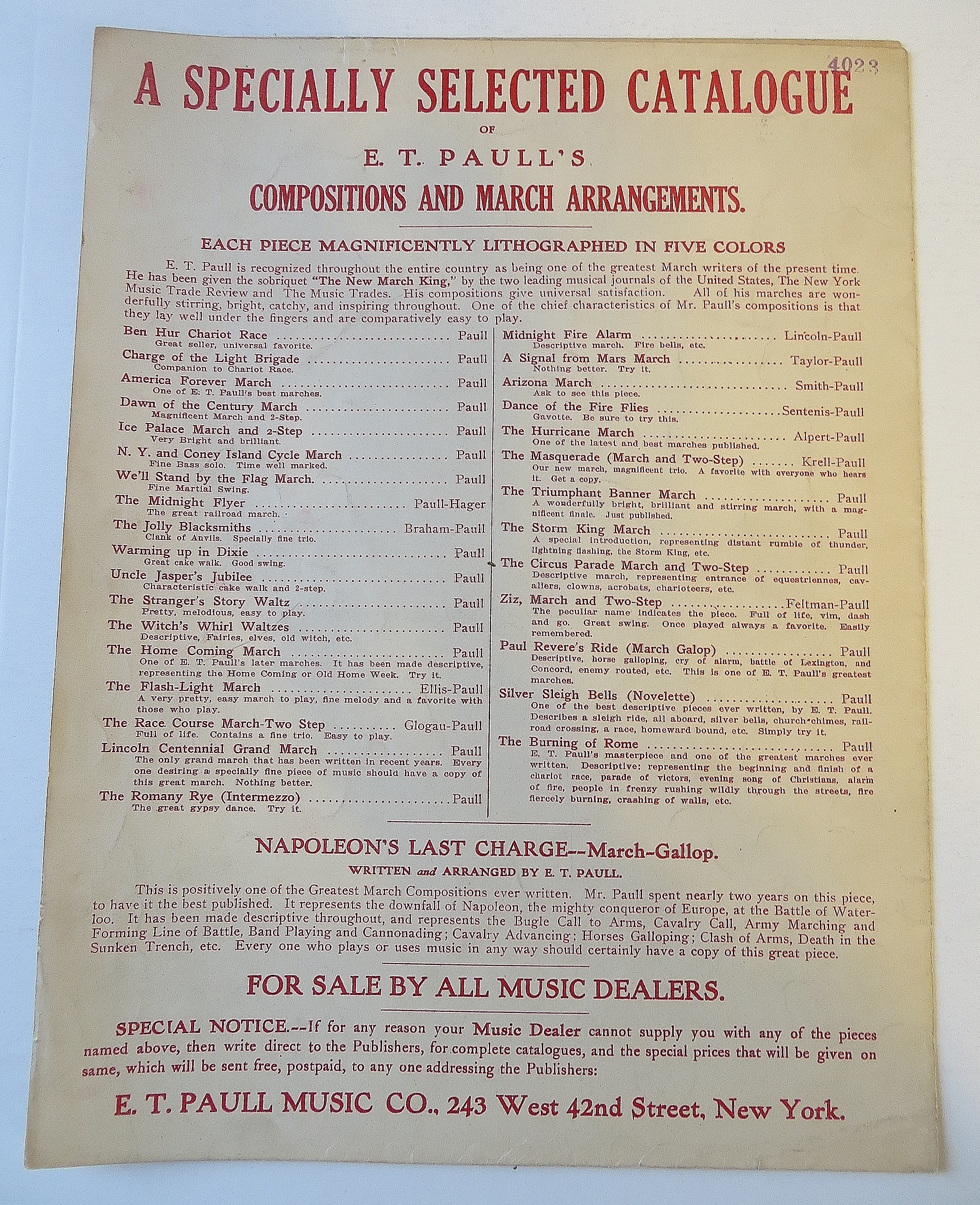 1932 Chariot Race/ Ben Hur March E.T. Paull Sheet Music