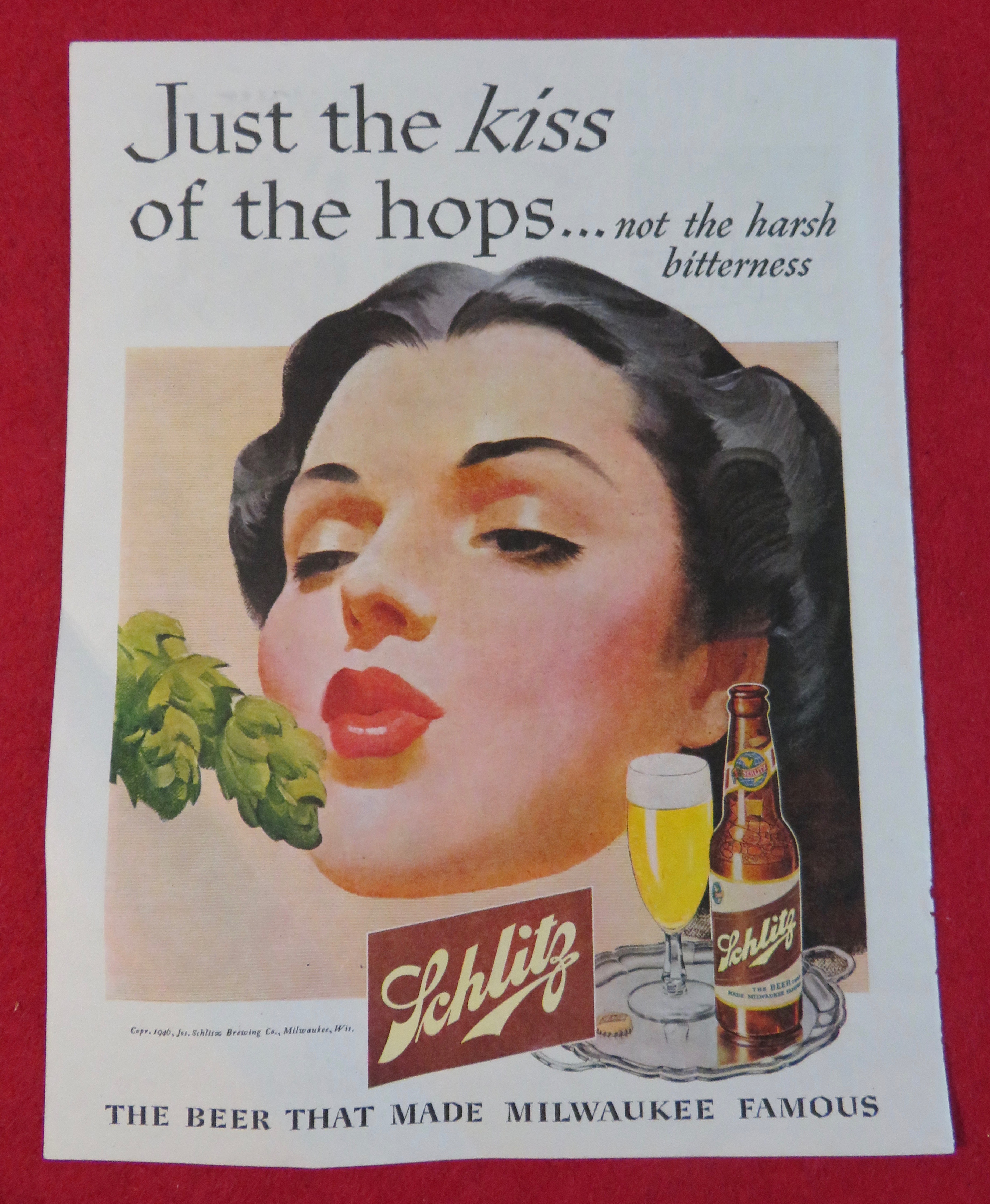 1946 Schlitz Beer with Woman Blowing a Kiss