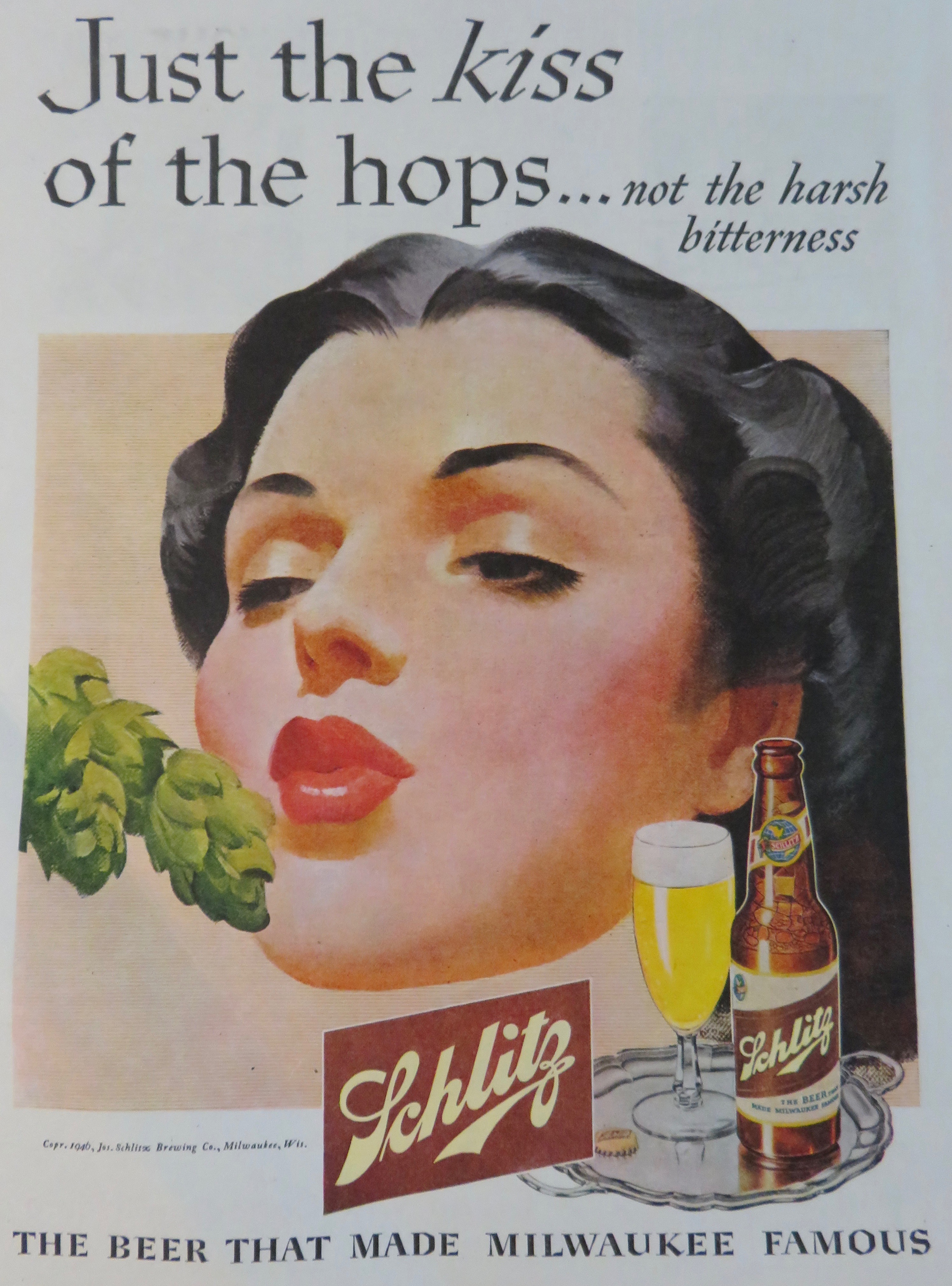1946 Schlitz Beer with Woman Blowing a Kiss