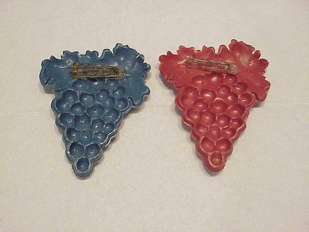 2 Vintage Celluloid C Clasp Grape Bunch Brooch