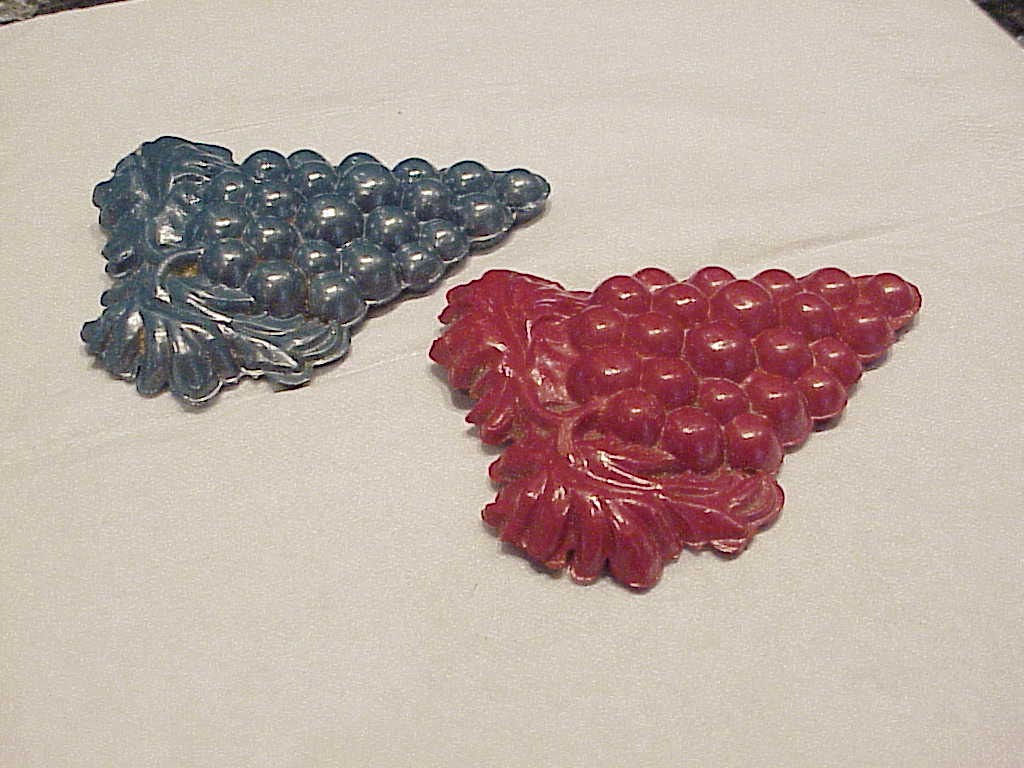 2 Vintage Celluloid C Clasp Grape Bunch Brooch