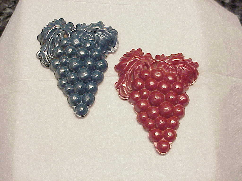 2 Vintage Celluloid C Clasp Grape Bunch Brooch