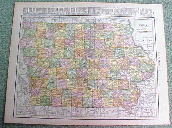 Antique Map Iowa 1916 Rand McNally Nice Colors