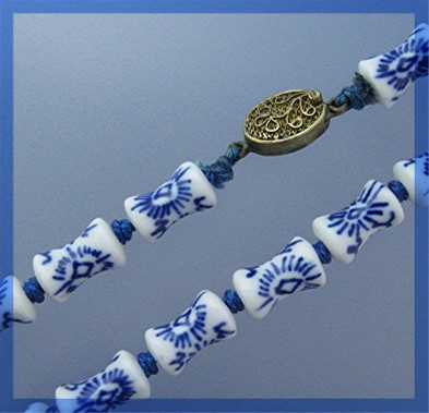 Chinese Porcelain Bead Necklace Sterling Silver Clasp