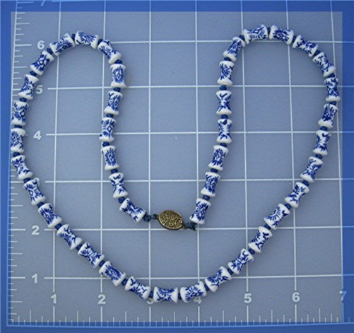 Chinese Porcelain Bead Necklace Sterling Silver Clasp