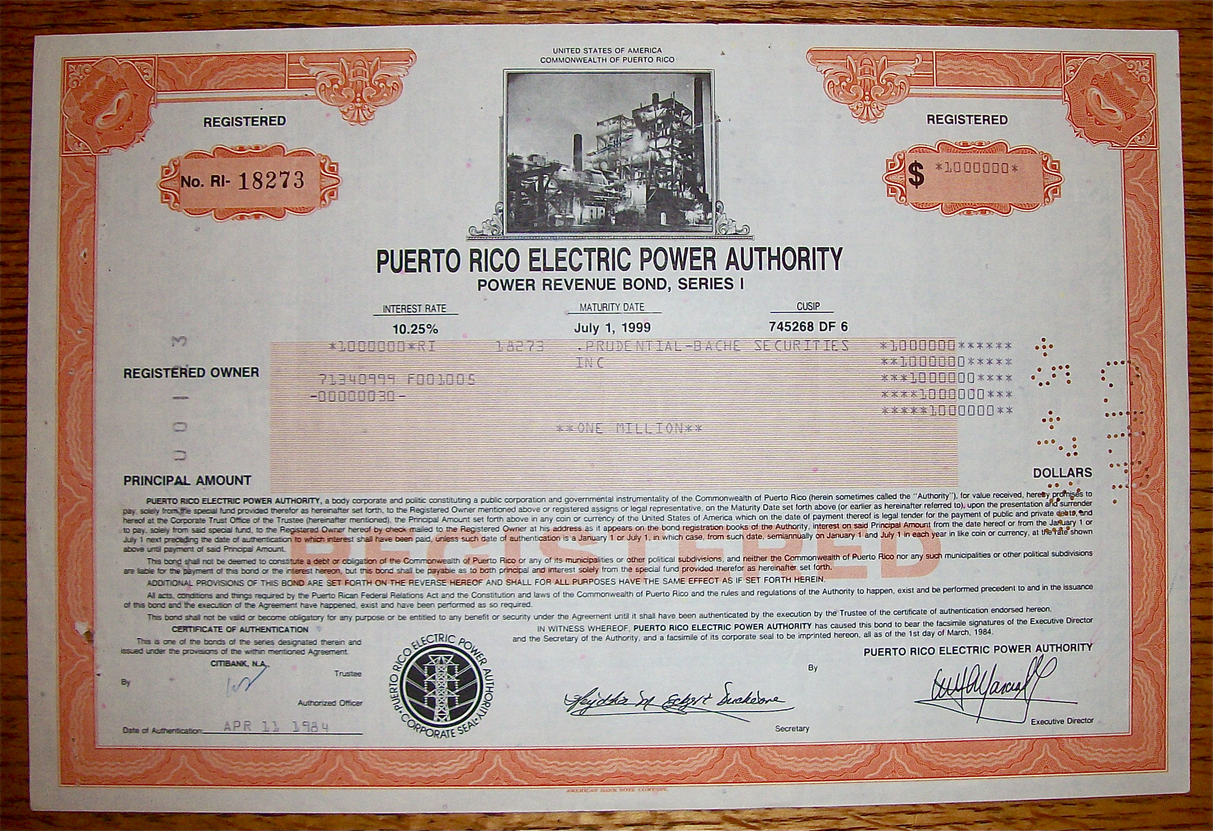 1984 Puerto Rico Electric Power Authority $1,000,000