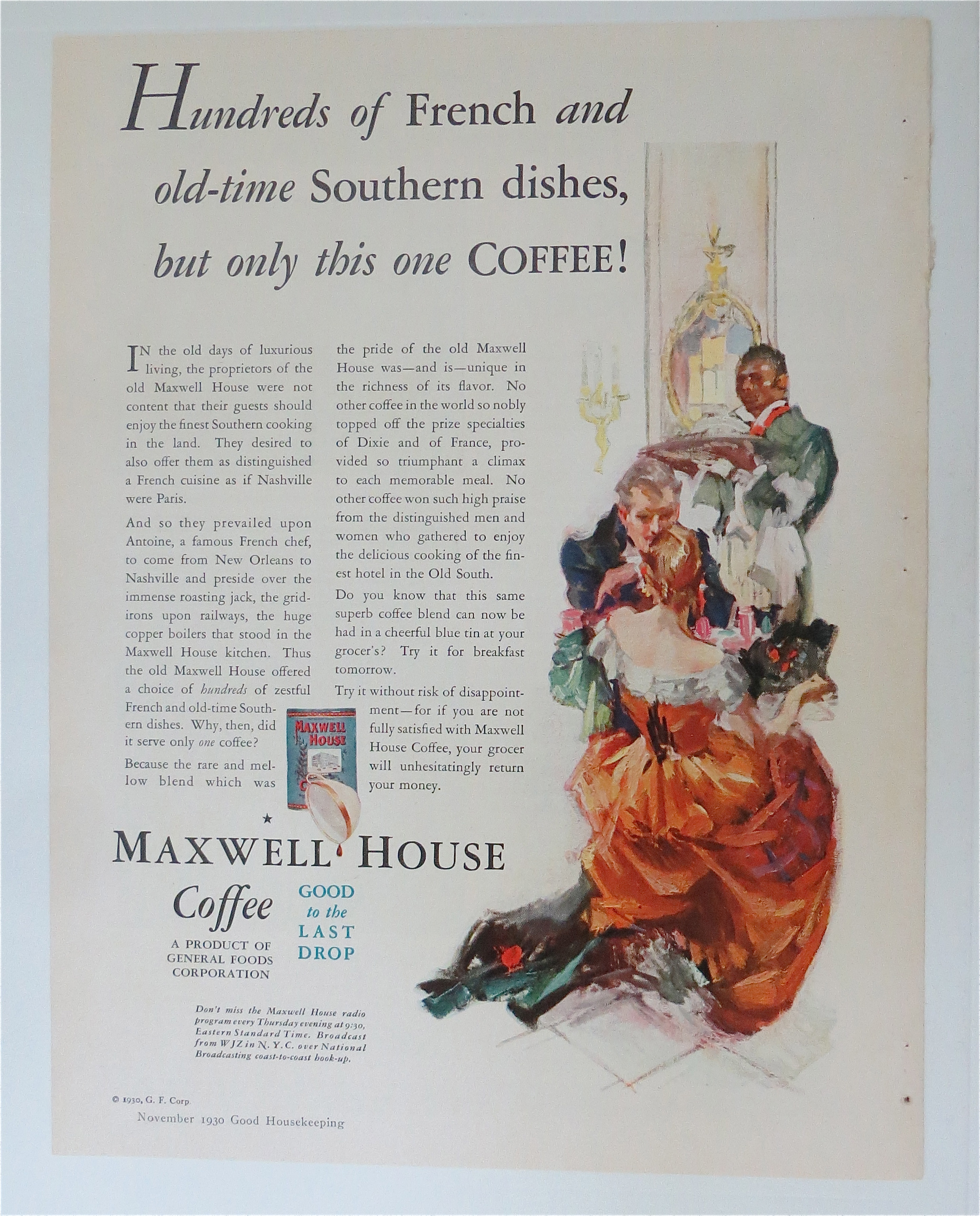 1930 Maxwell House Coffee w/Man Serving A Couple