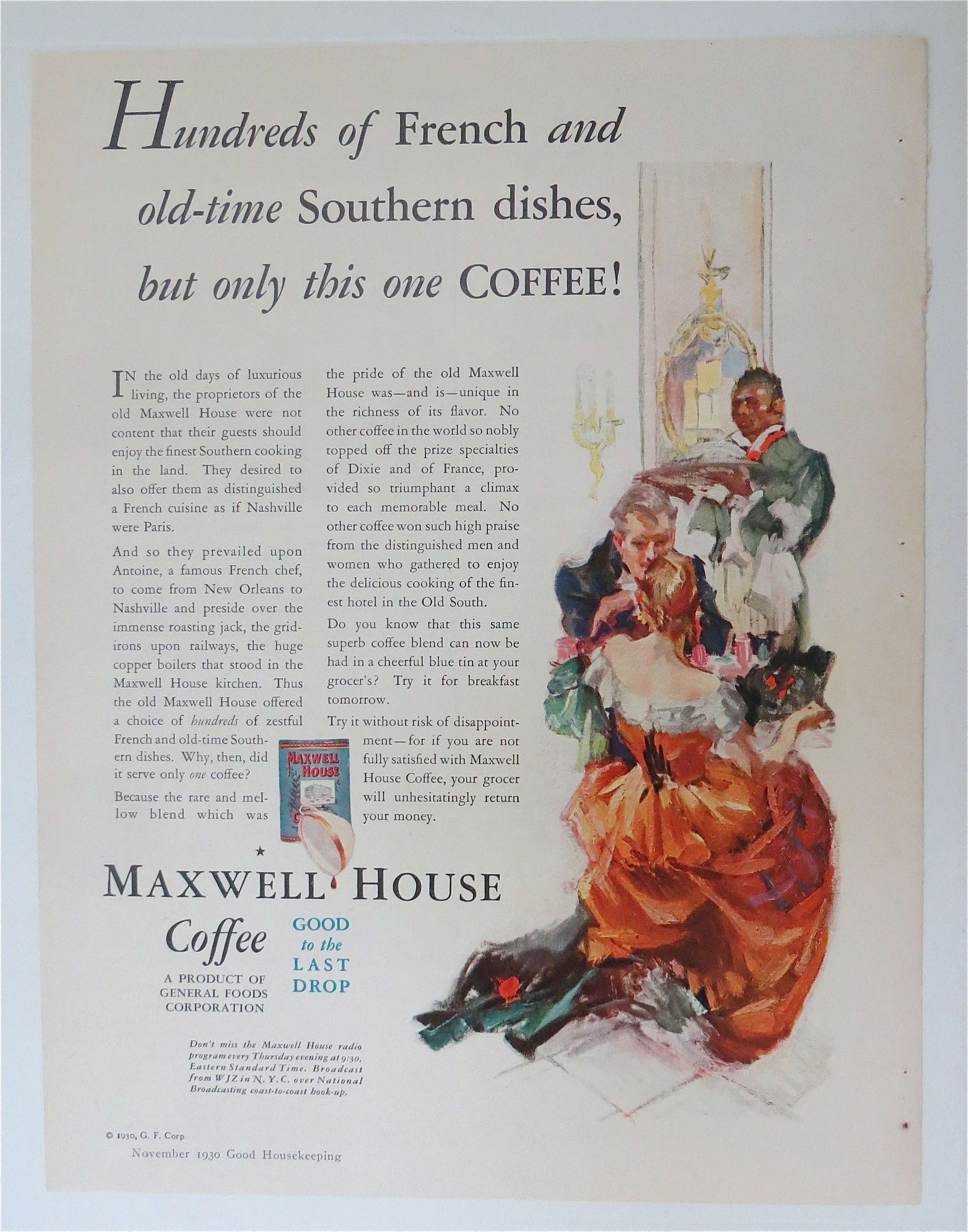 1930 Maxwell House Coffee w/Man Serving A Couple
