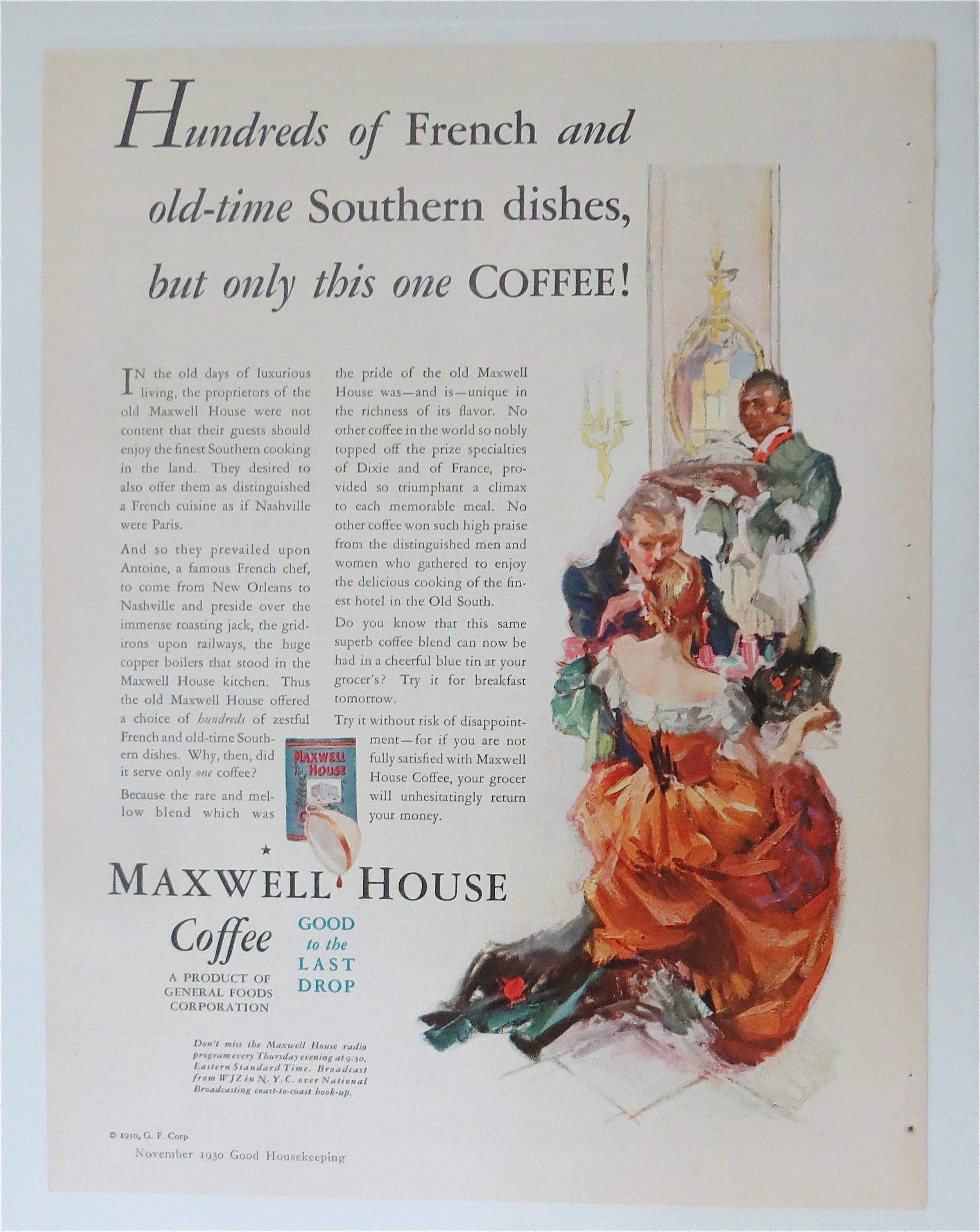1930 Maxwell House Coffee w/Man Serving A Couple