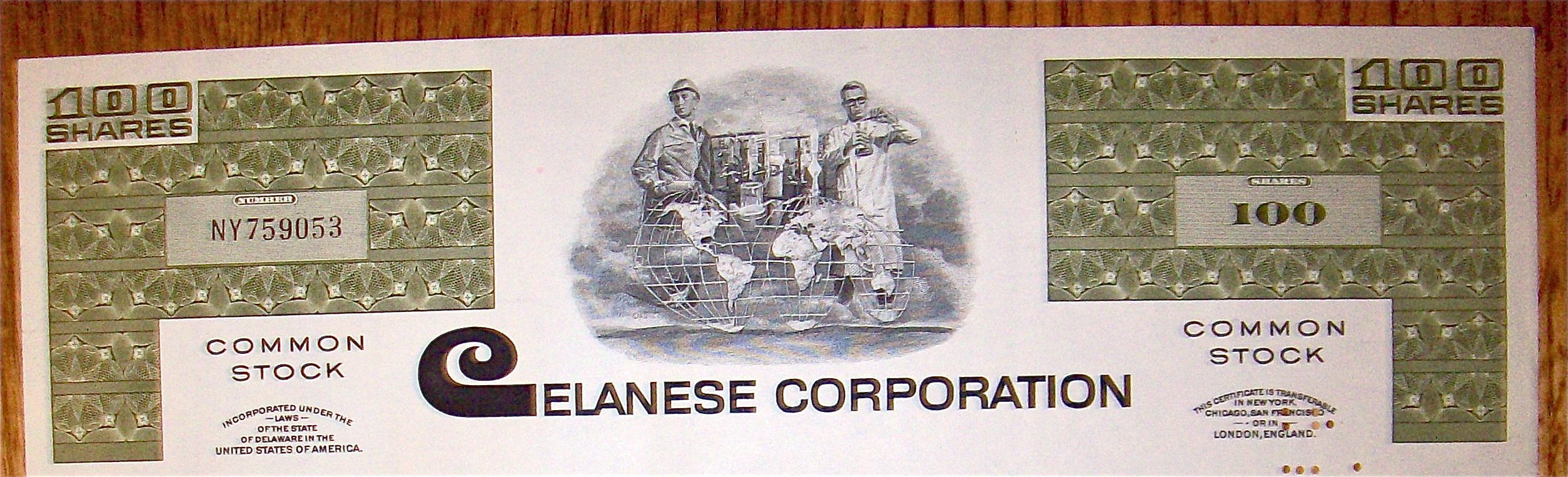 1971 Celanese Corporation Stock Certificate