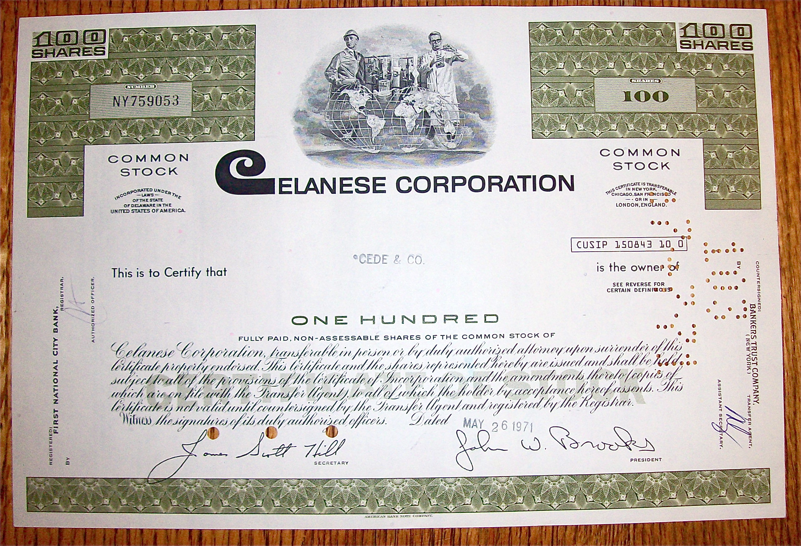 1971 Celanese Corporation Stock Certificate
