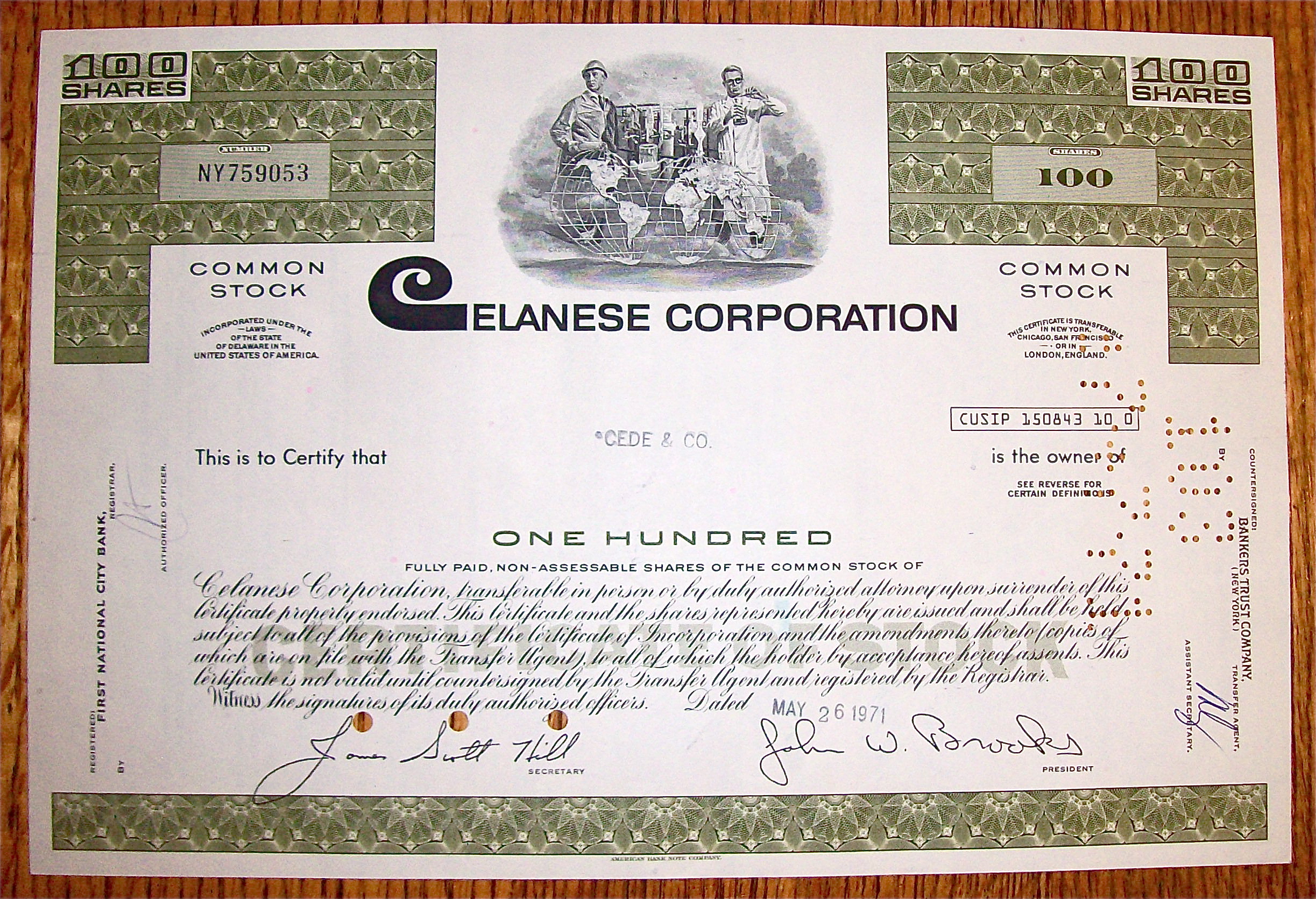 1971 Celanese Corporation Stock Certificate
