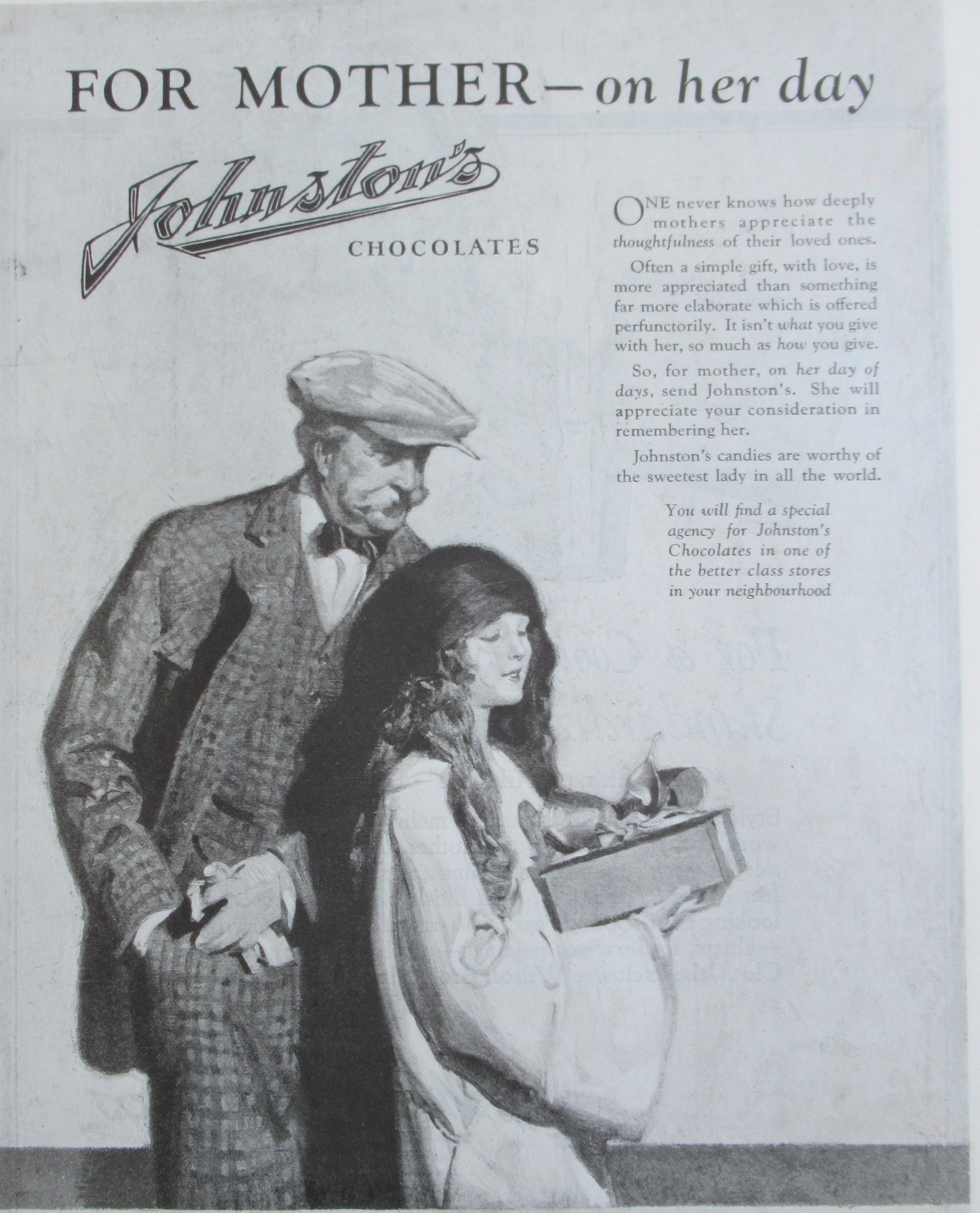 1925 Johnston's Chocolates with a Man & Child