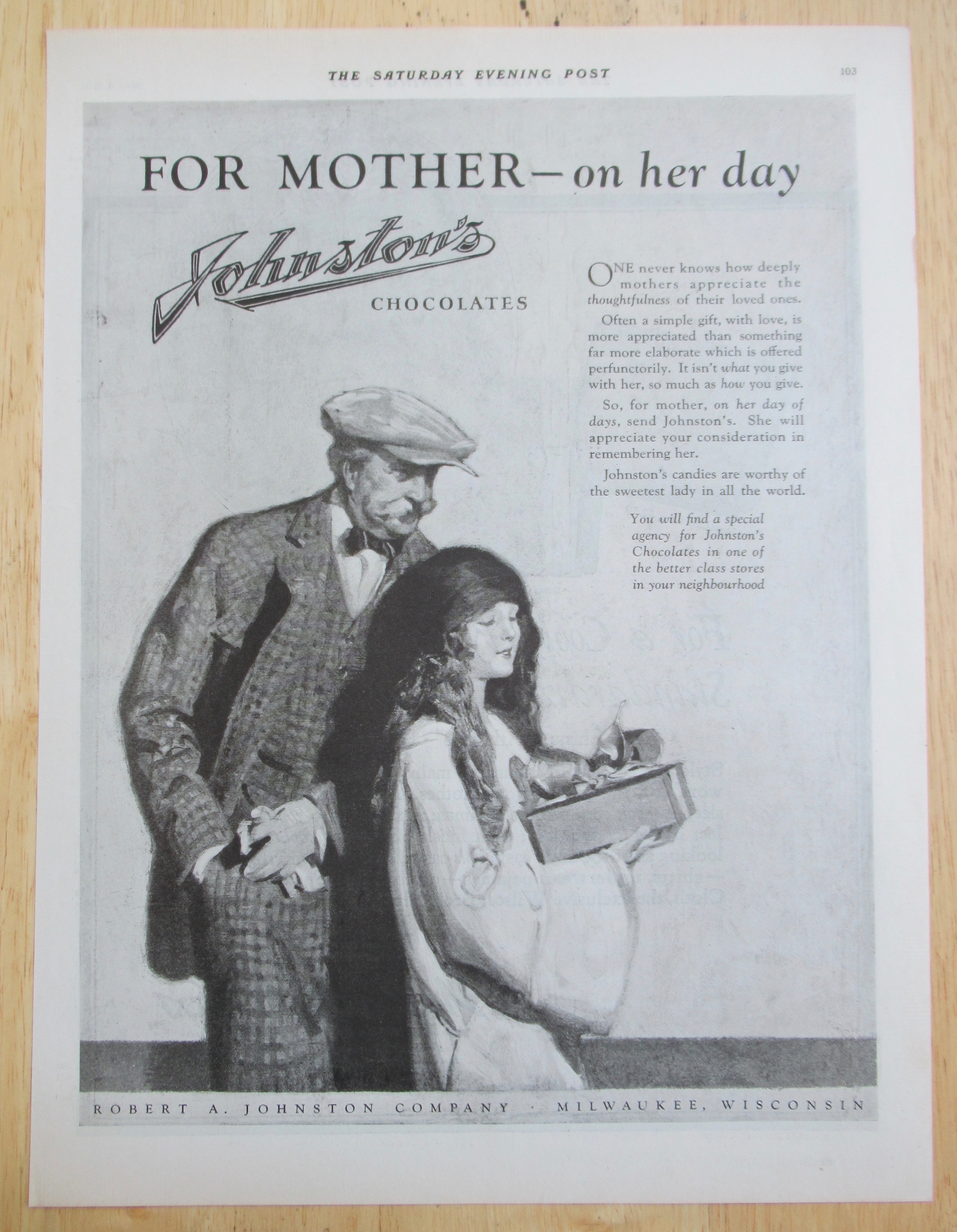 1925 Johnston's Chocolates with a Man & Child