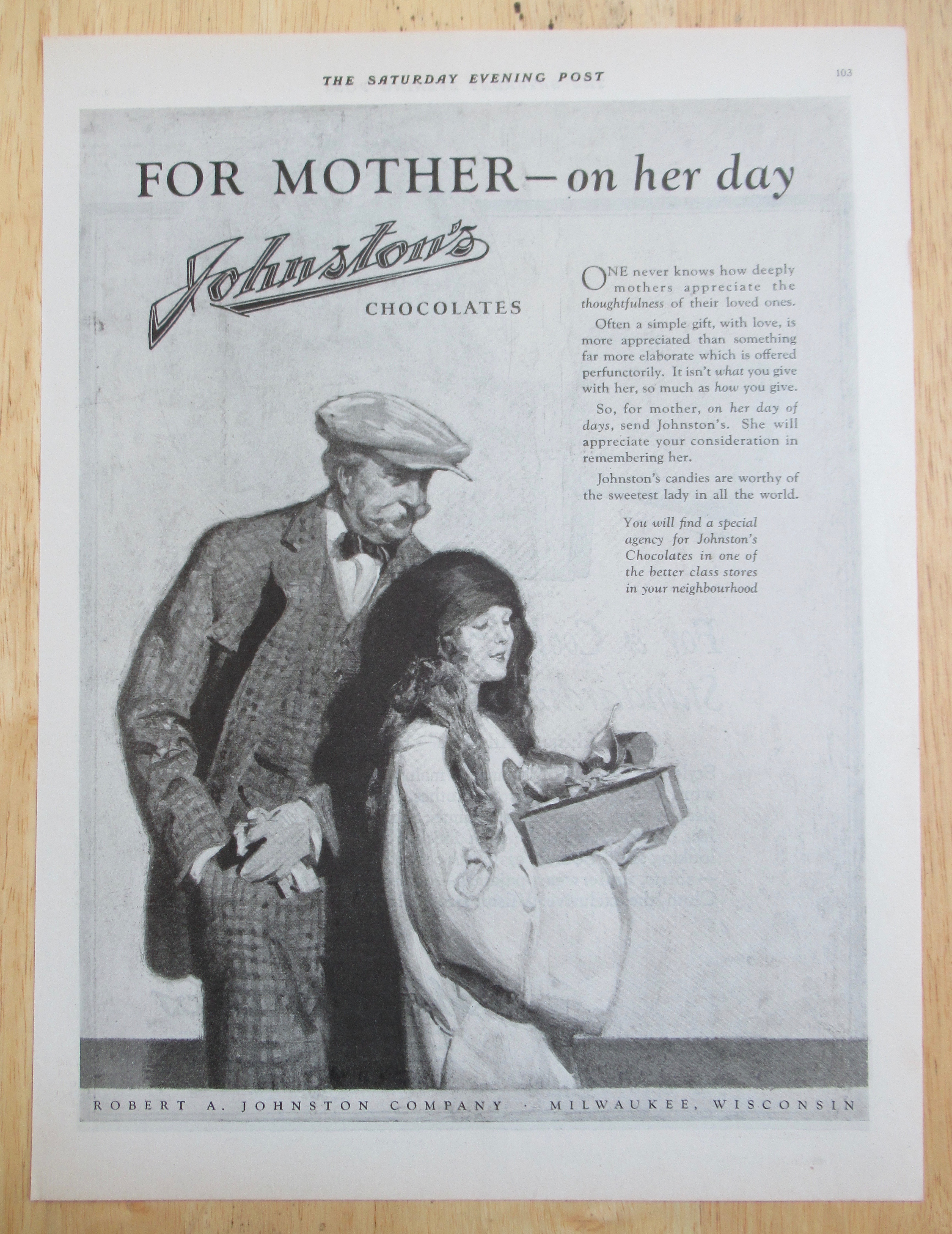 1925 Johnston's Chocolates with a Man & Child