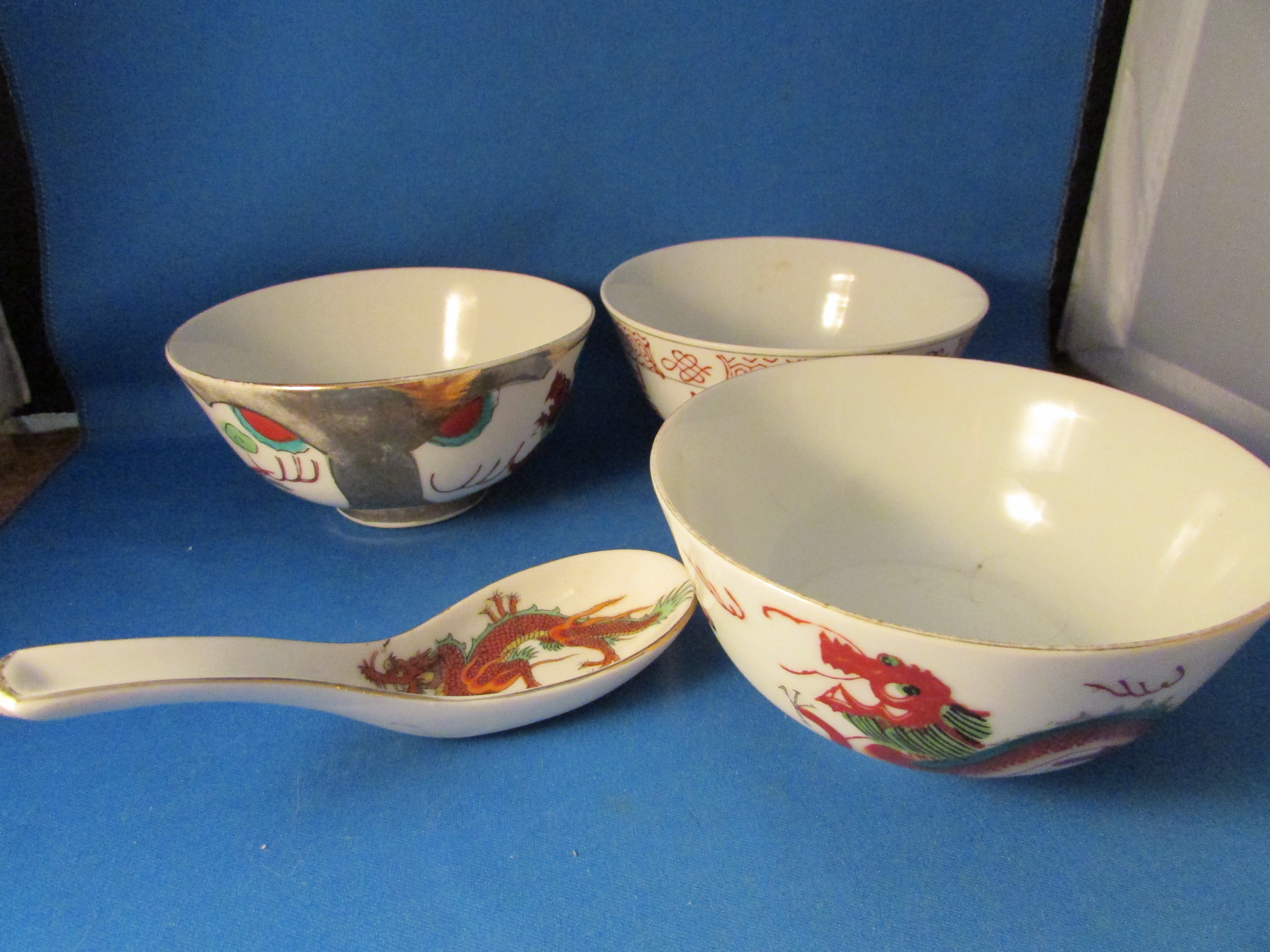 Three Oriental Bowls With Spoon