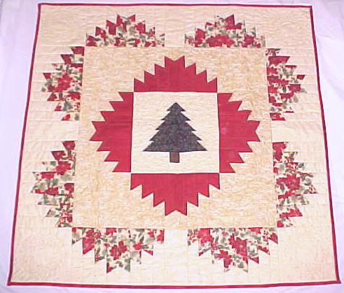 Quilt Wall Hanging Christmas Tree Holly Poinsettias