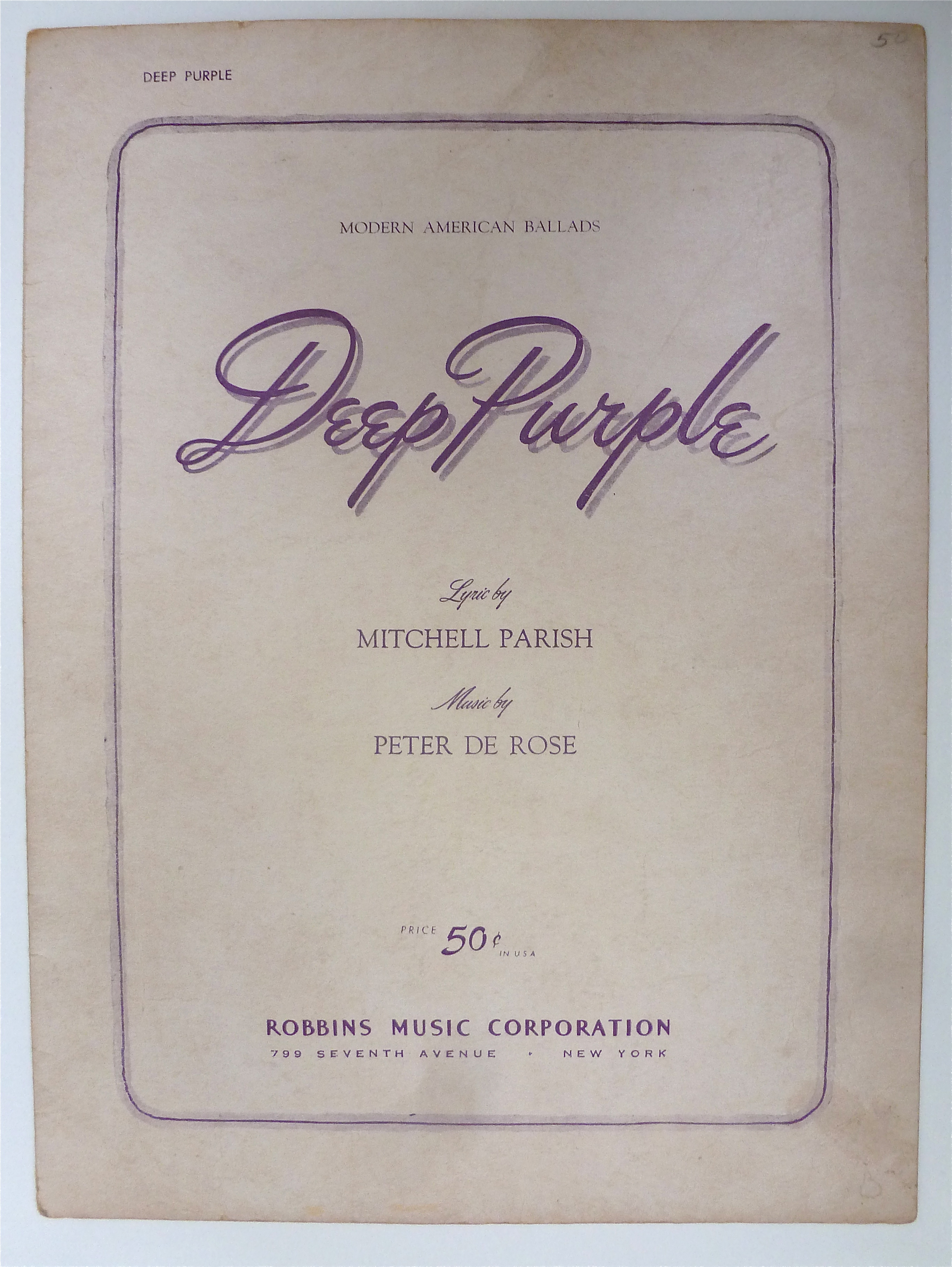 Sheet Music For 1939 Deep Purple