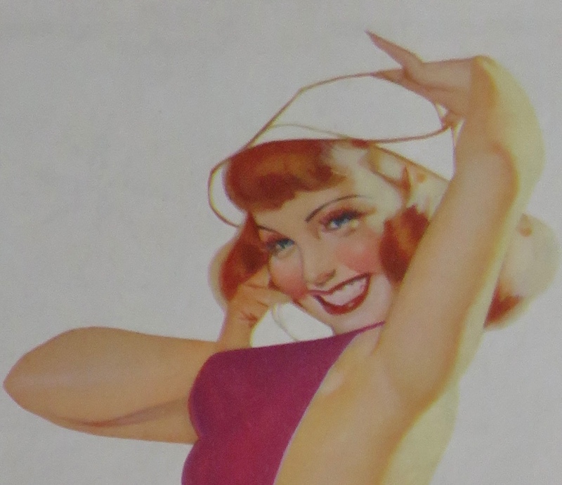 Original 1947 Sexy Pin Up Girl Wearing A Pink Bodysuit & White Hat While Talking On The Telephone By George Petty