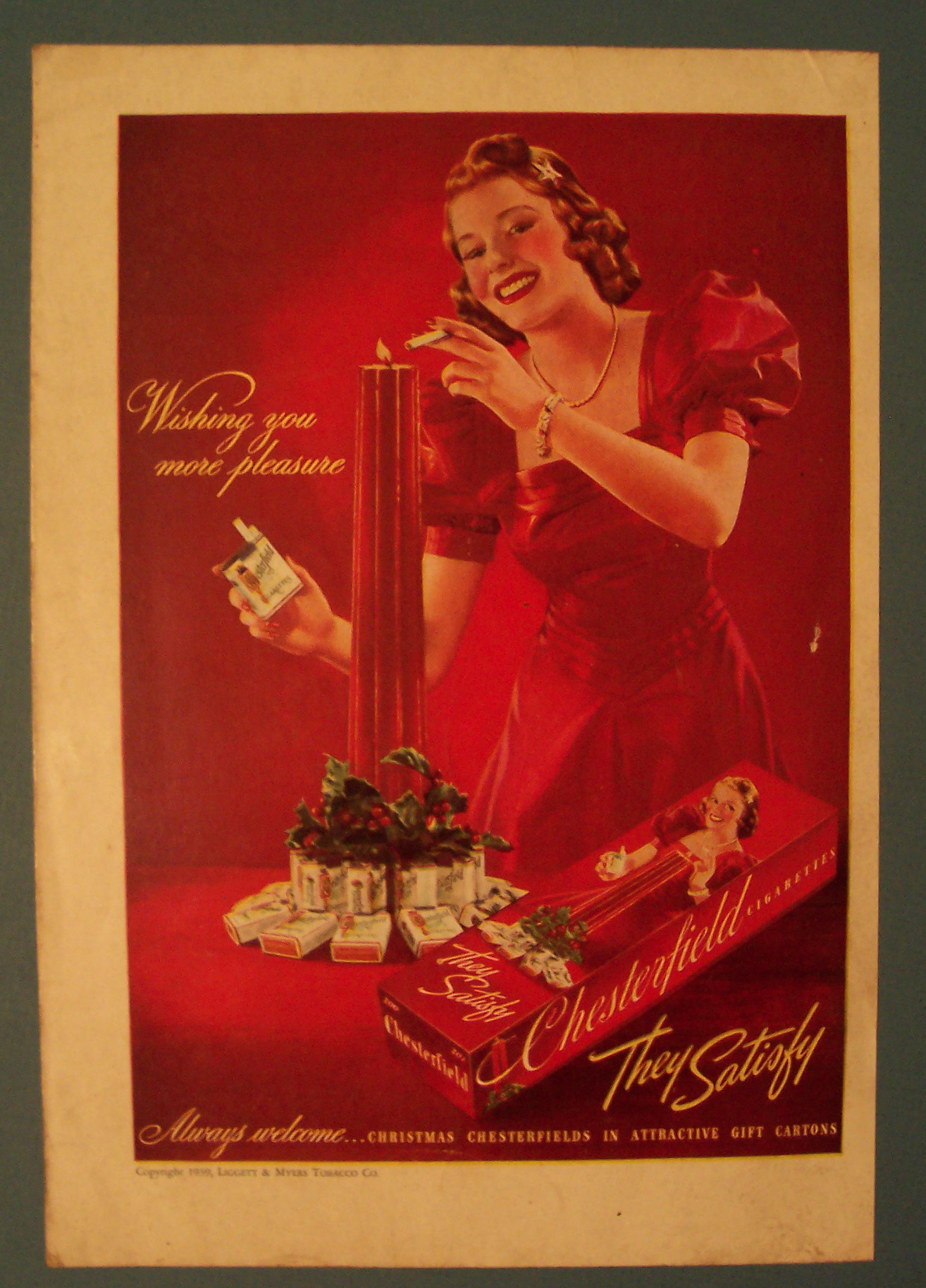 1939 Chesterfield Cigarettes w/Woman in a Red Dress