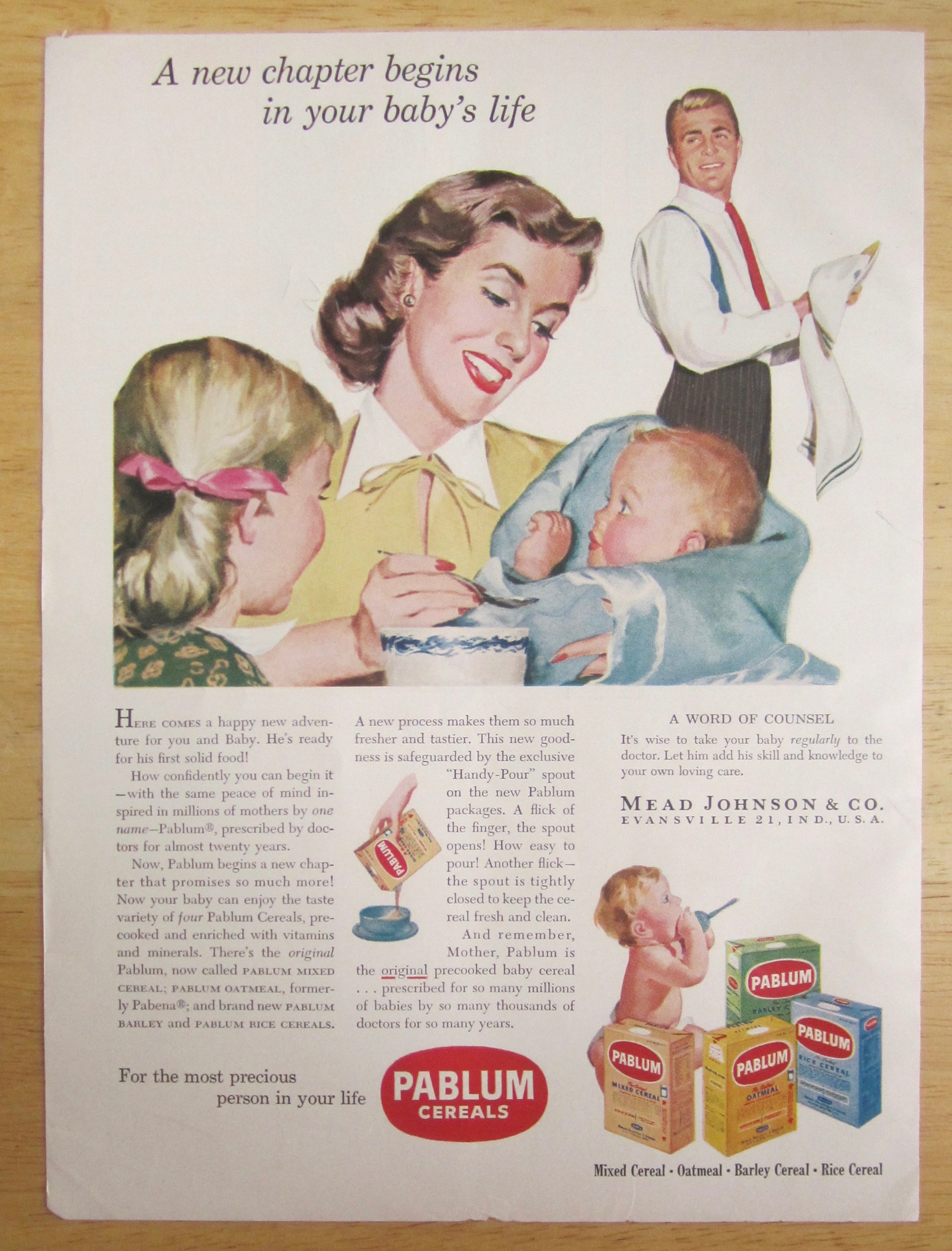 1951 Pablum Cereals with Woman Feeding Baby