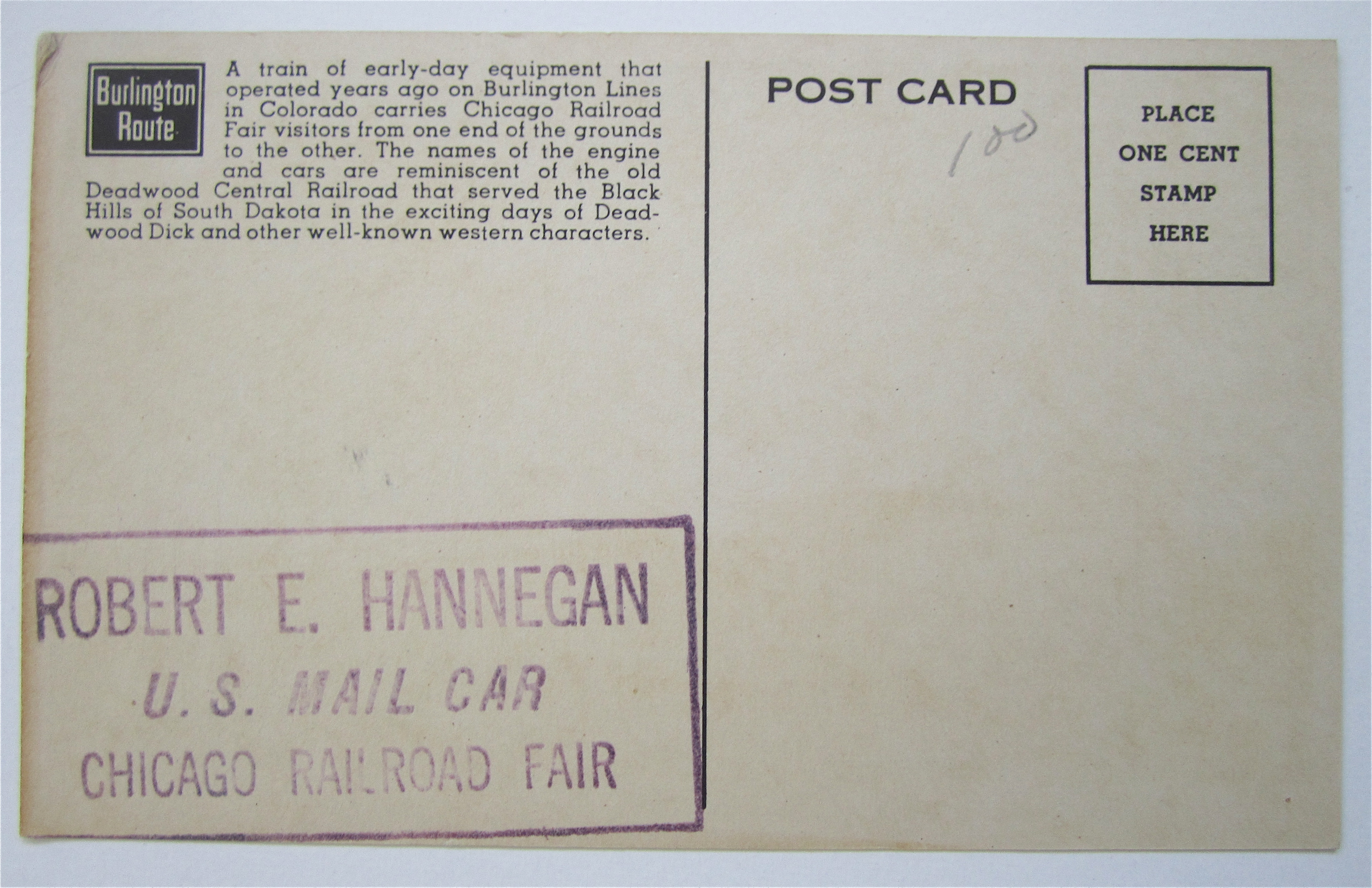 Deadwood Central Train, Chicago Railroad Fair Postcard