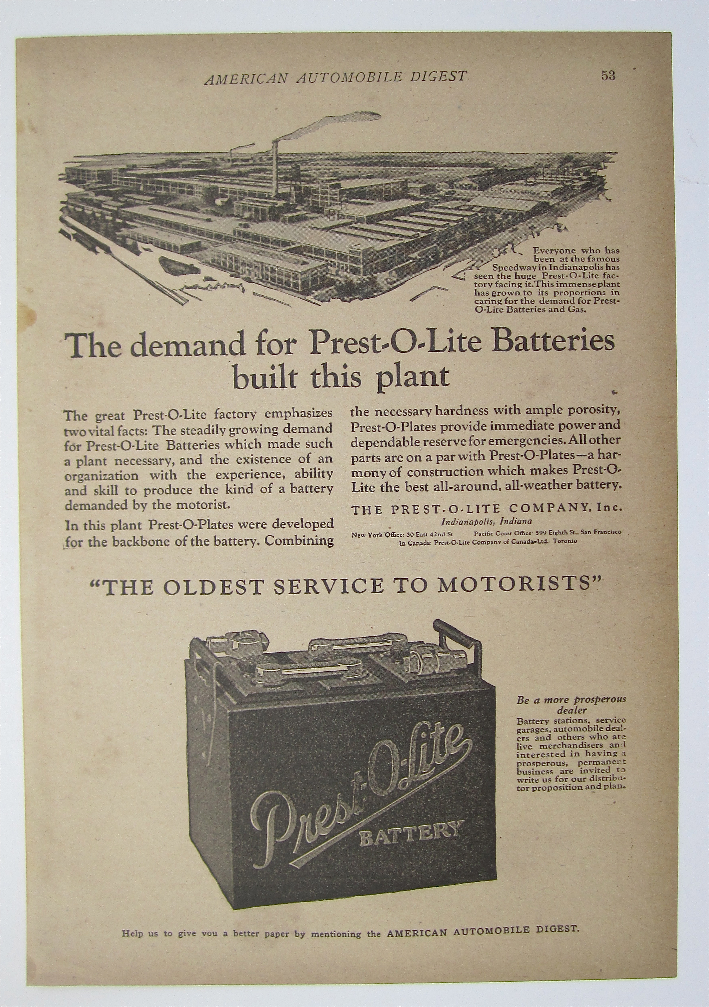 1923 Prest-O-Lite Battery with Car Battery