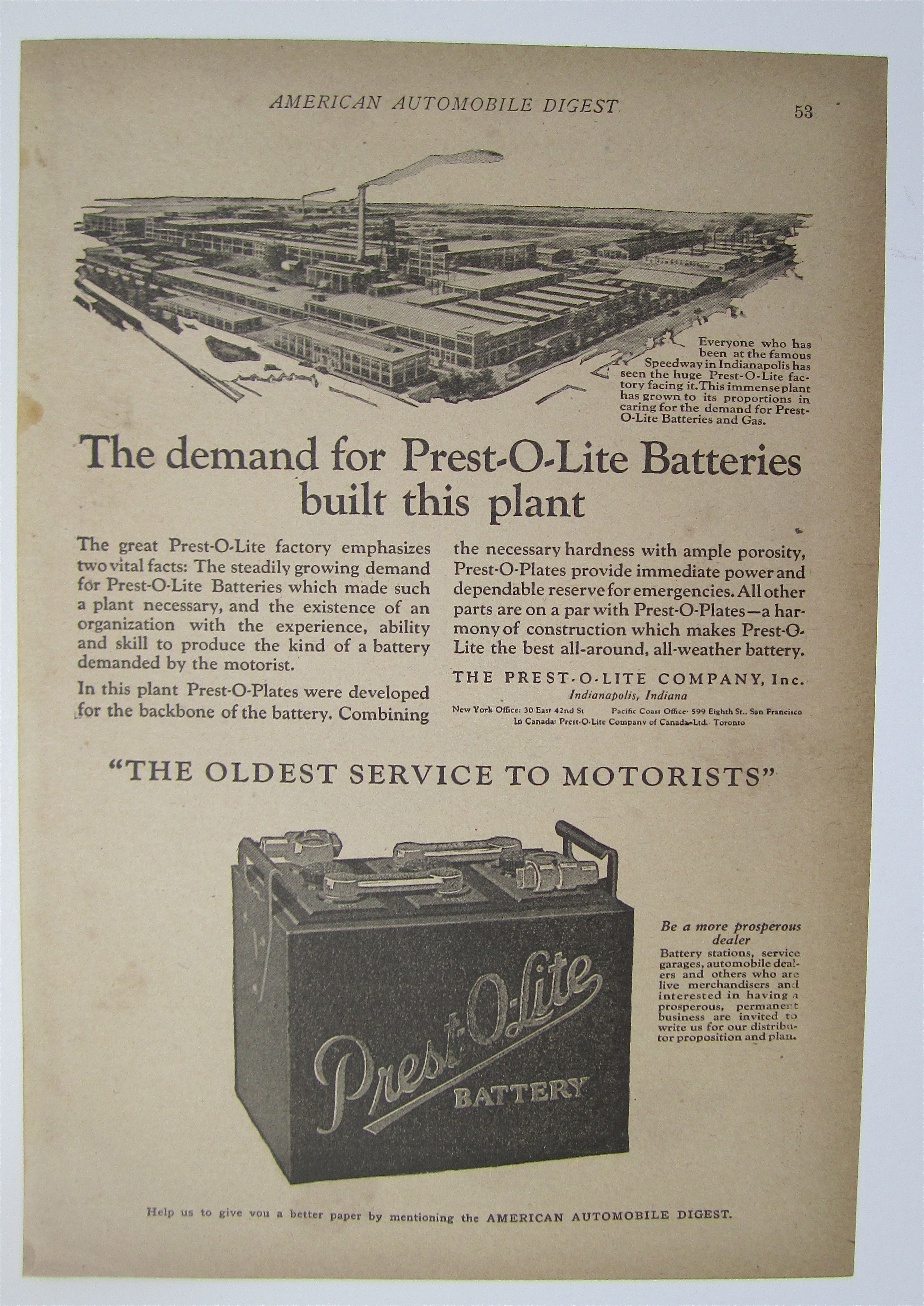 1923 Prest-O-Lite Battery with Car Battery