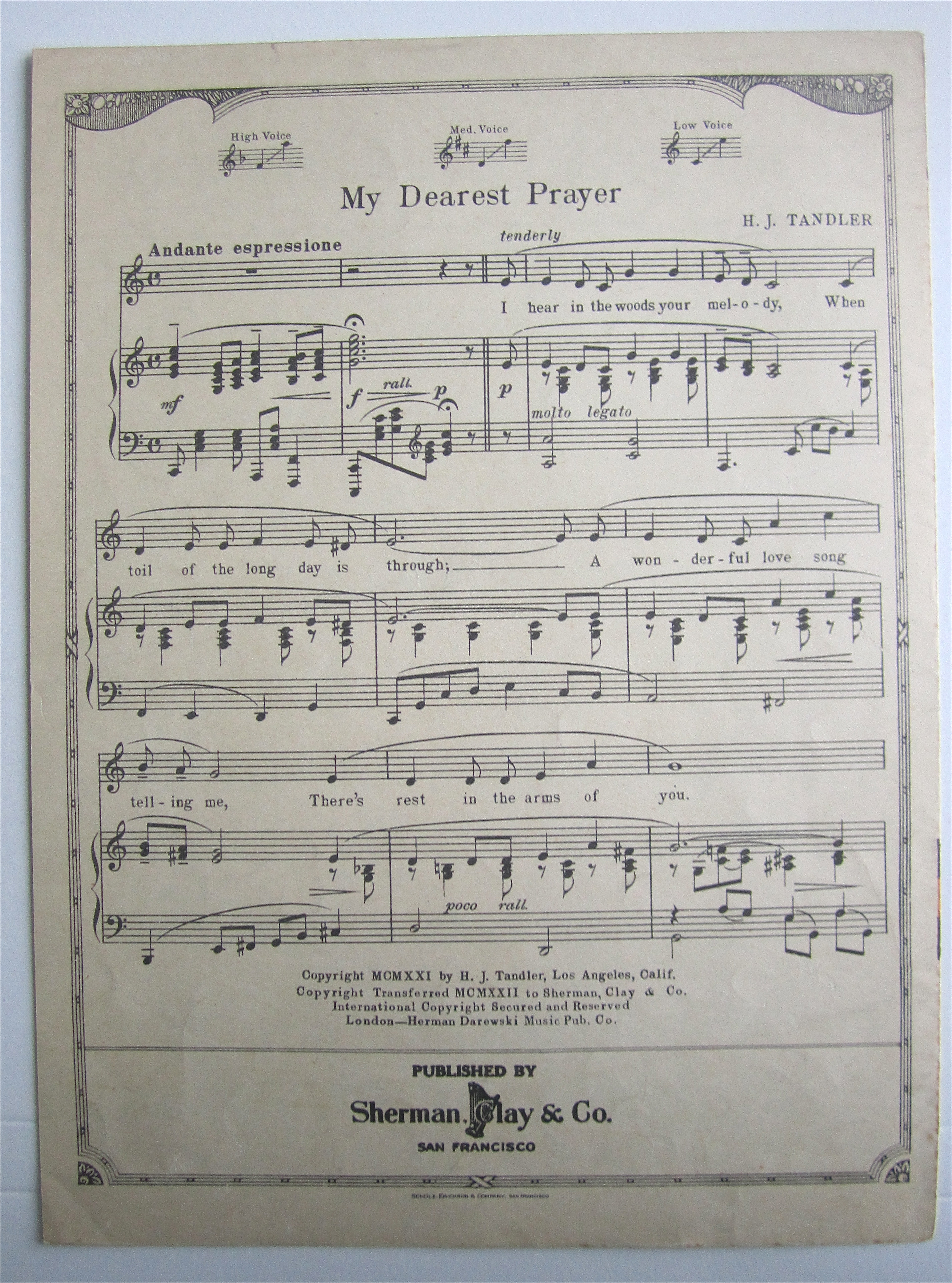 Sheet Music 1922 Just An Old Love Song
