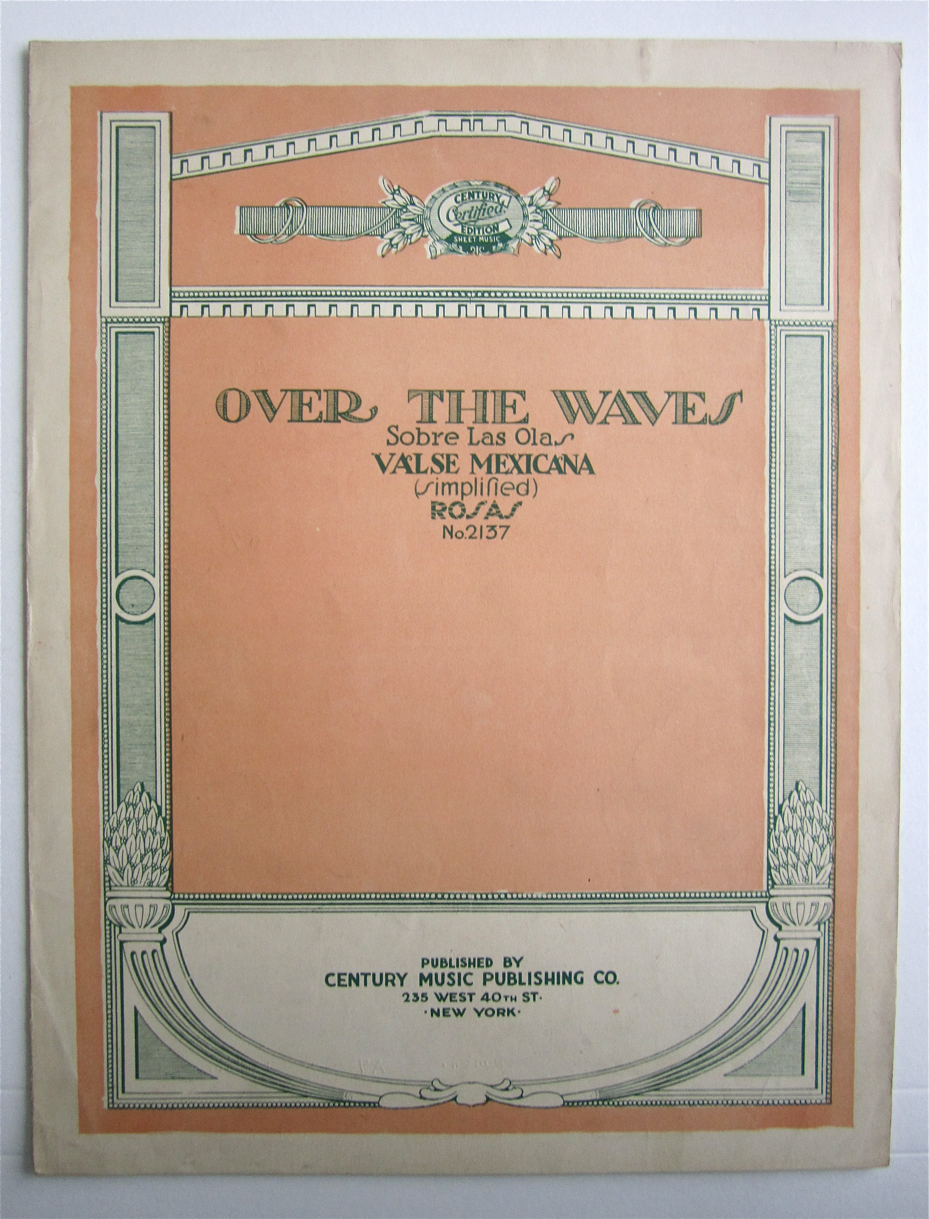 Sheet Music For 1922 Over The Waves
