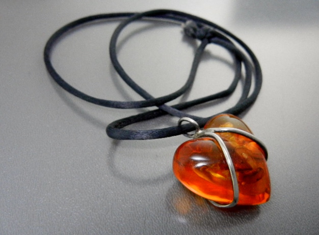 Baltic Amber Heart Silver Wrap Cord Necklace