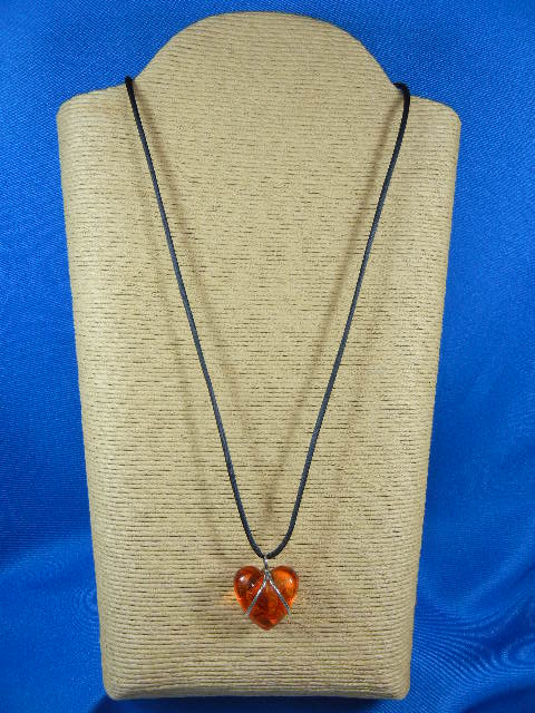 Baltic Amber Heart Silver Wrap Cord Necklace