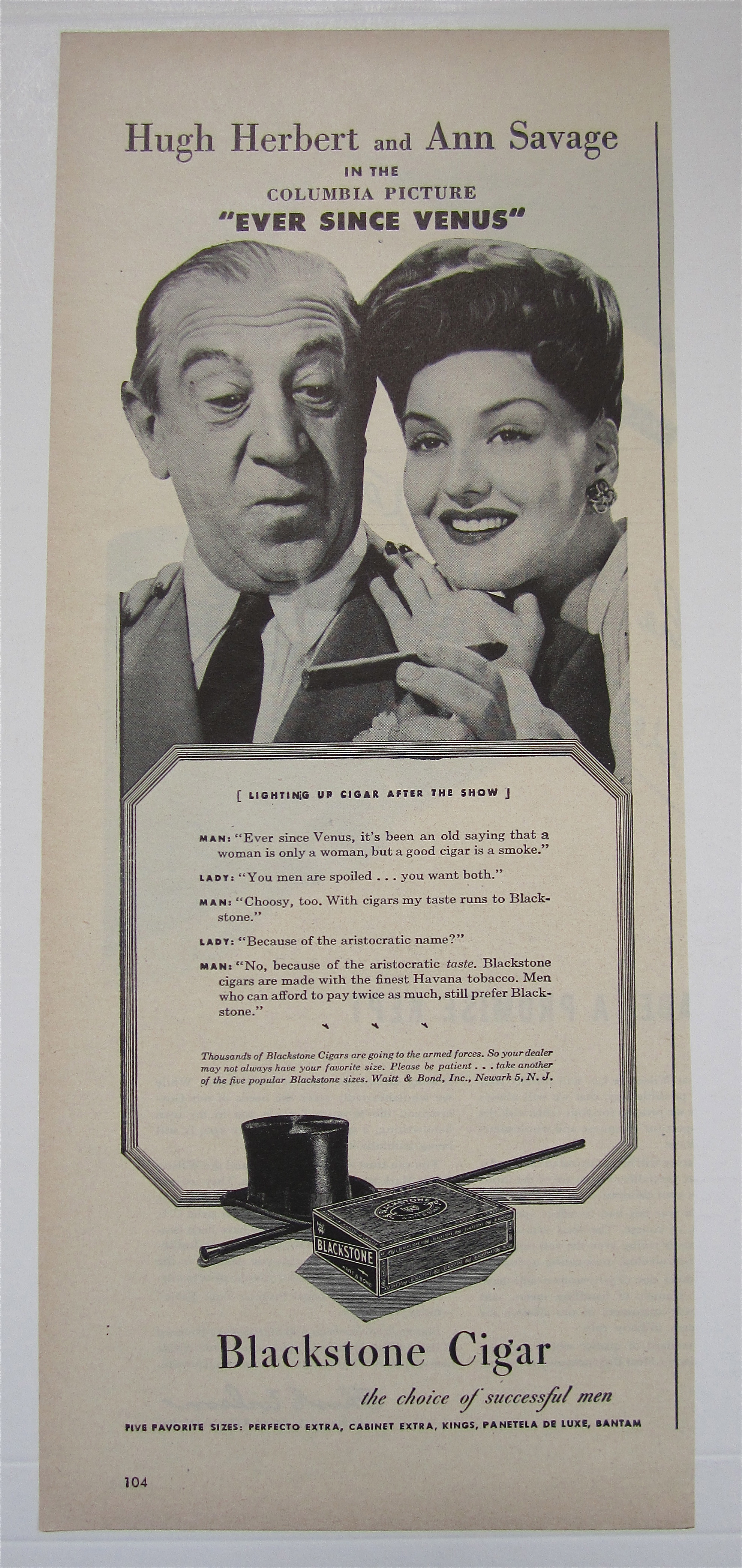 1944 Blackstone Cigar with Hugh Herbert & Ann Savage