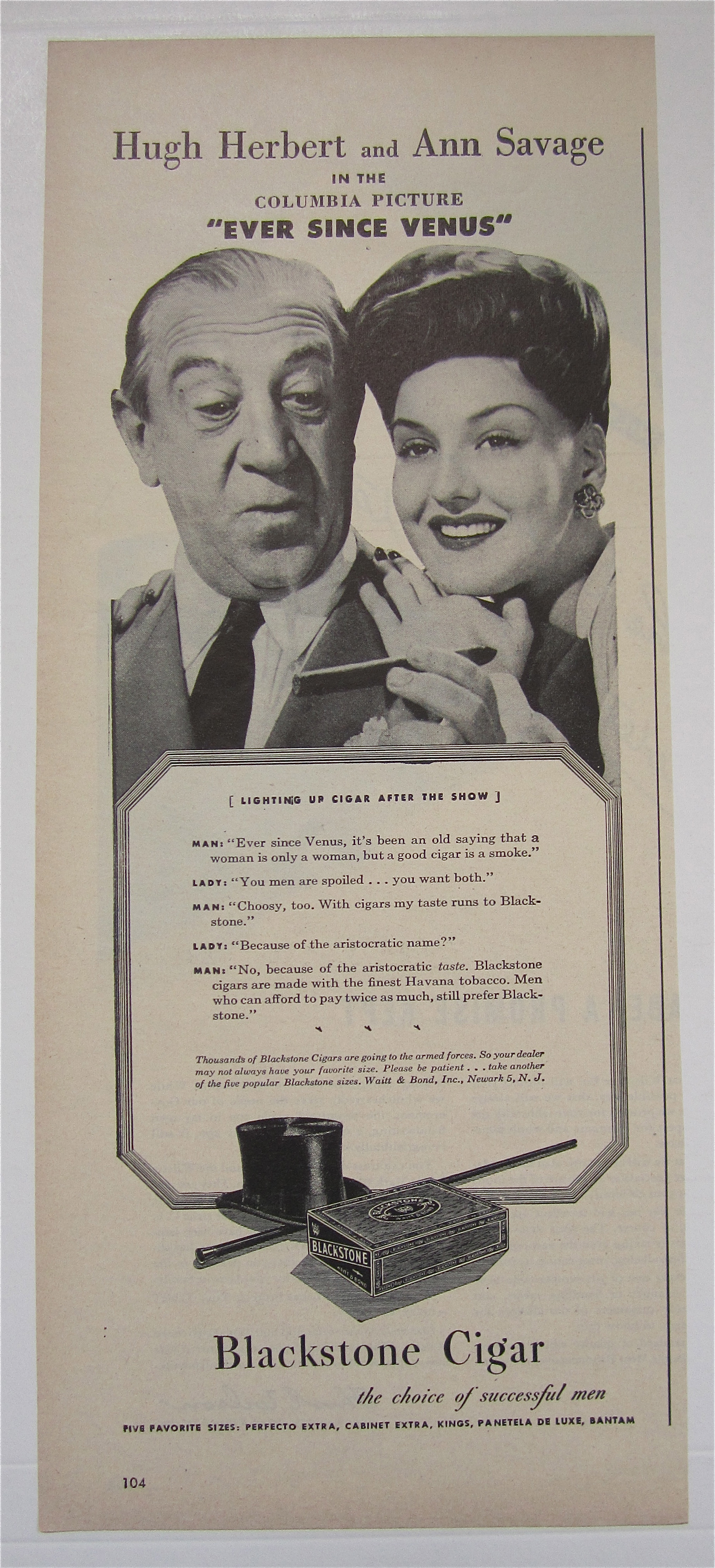 1944 Blackstone Cigar with Hugh Herbert & Ann Savage