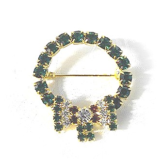 Christmas Wreath Crystal Brooch Pin