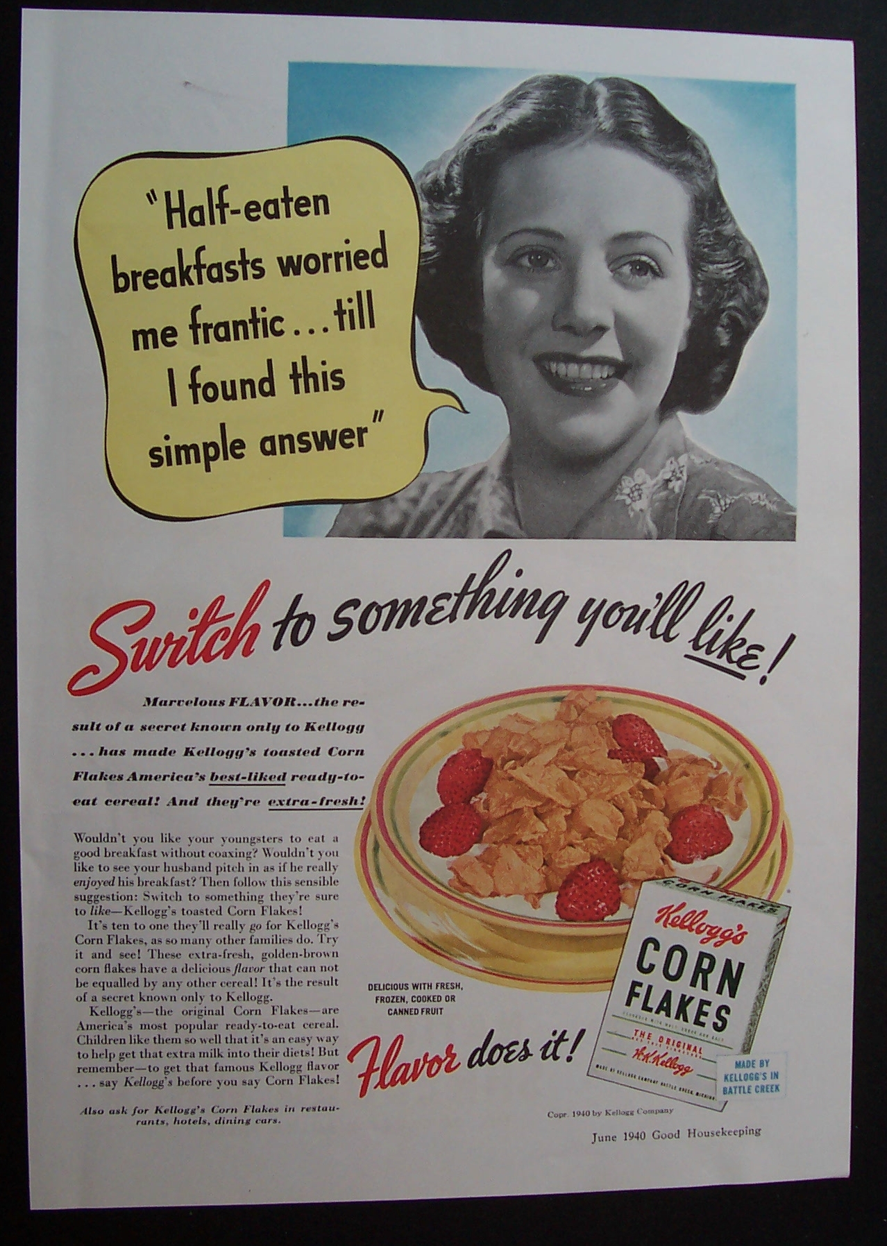 1940 Kellogg's Corn Flakes with a Frantic Woman