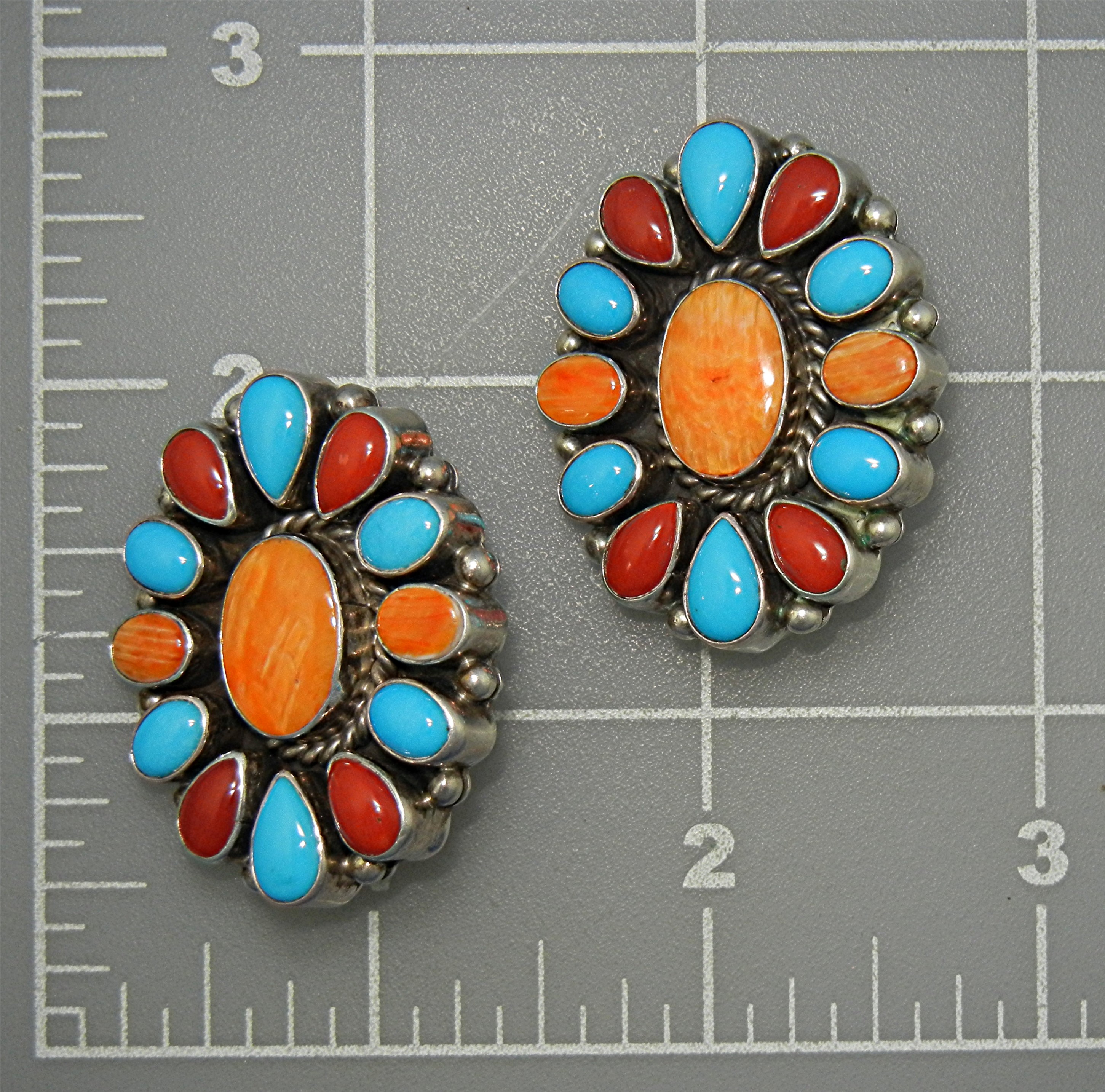Navajo Coral Turquoise Spiny Oyster Sterling Silver Ear