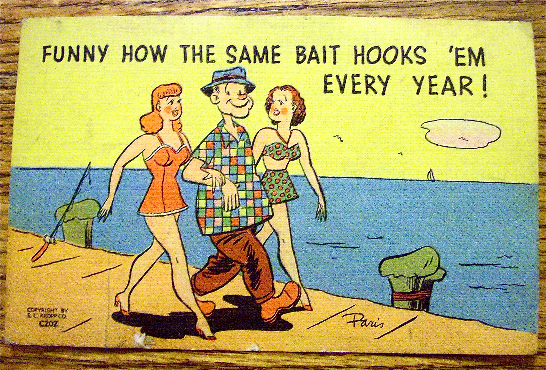 A Man With A Woman On Each Arm Postcard