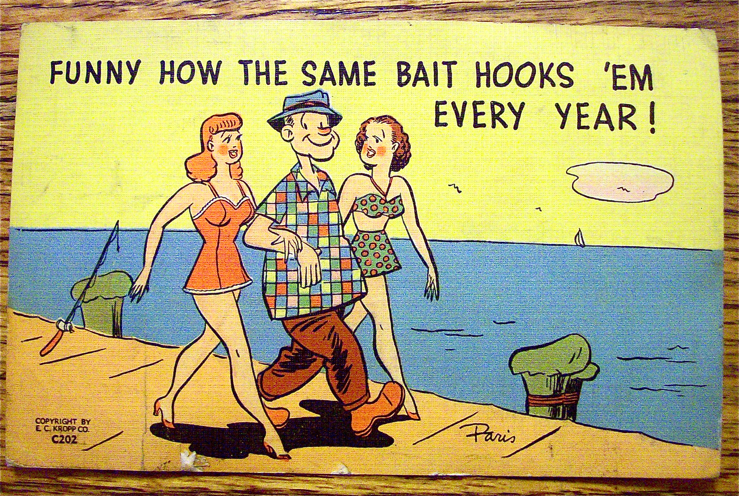 A Man With A Woman On Each Arm Postcard
