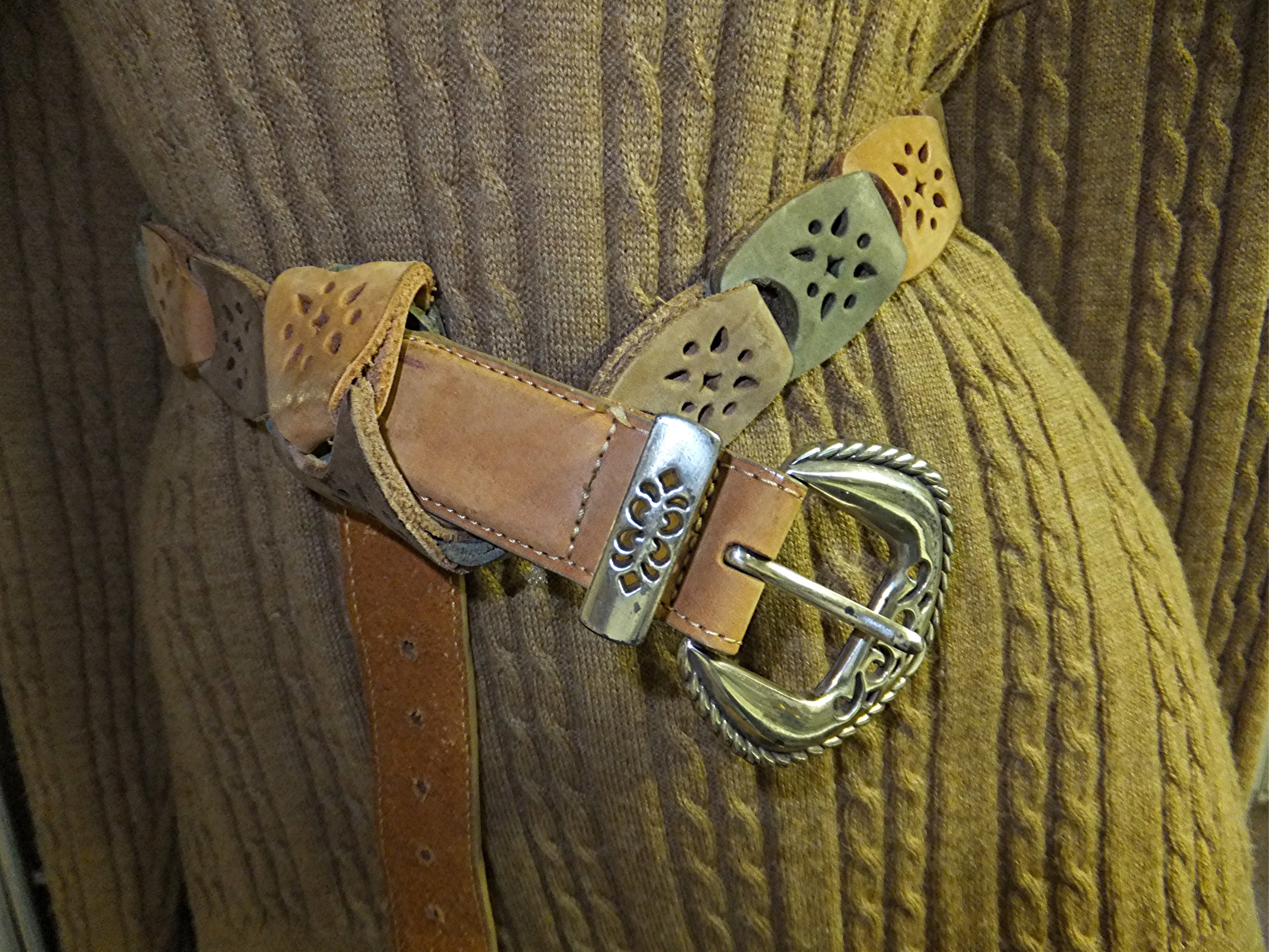 Belt BRIGHTON Grey Gold Tan Suede 1995