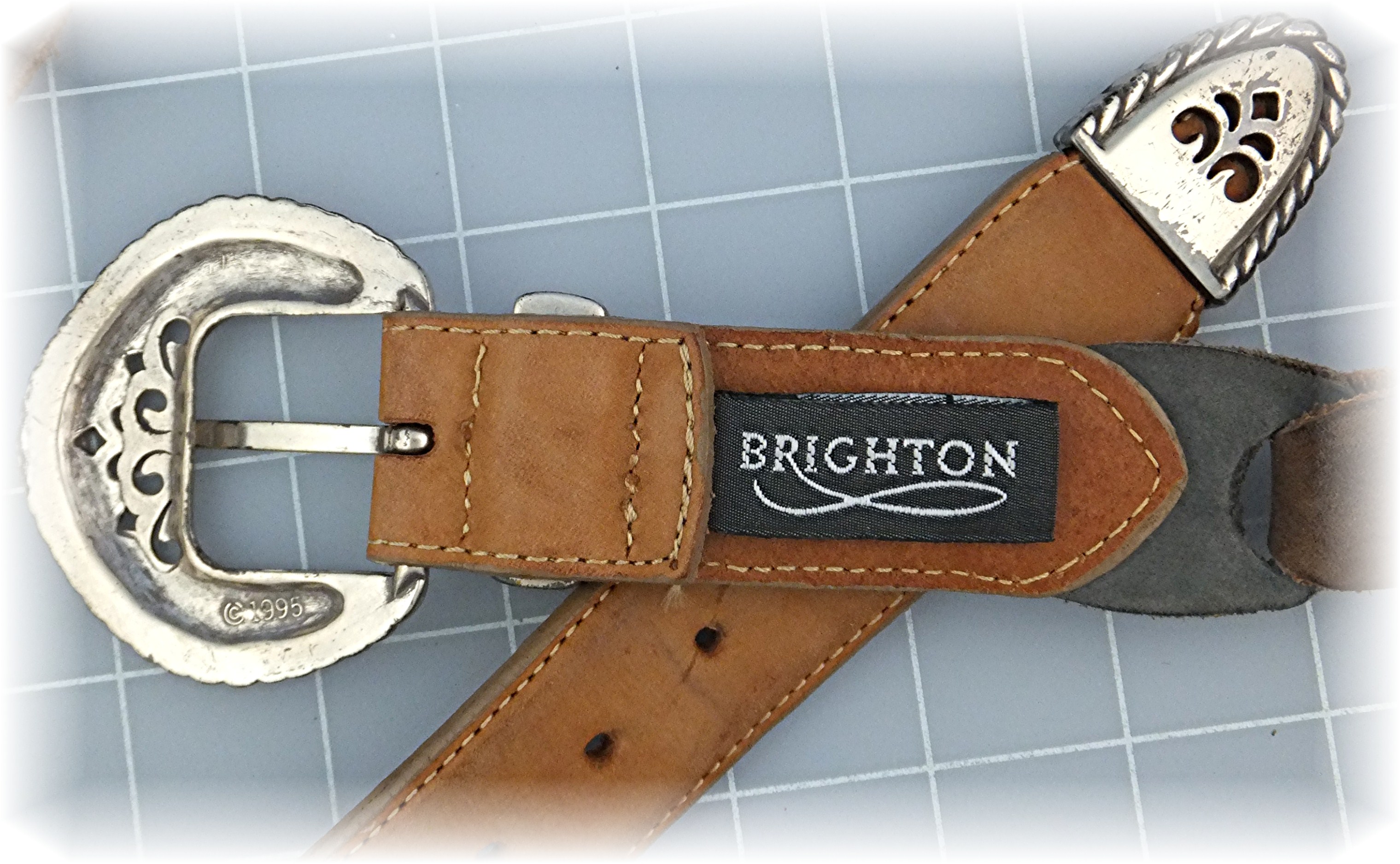 Belt BRIGHTON Grey Gold Tan Suede 1995