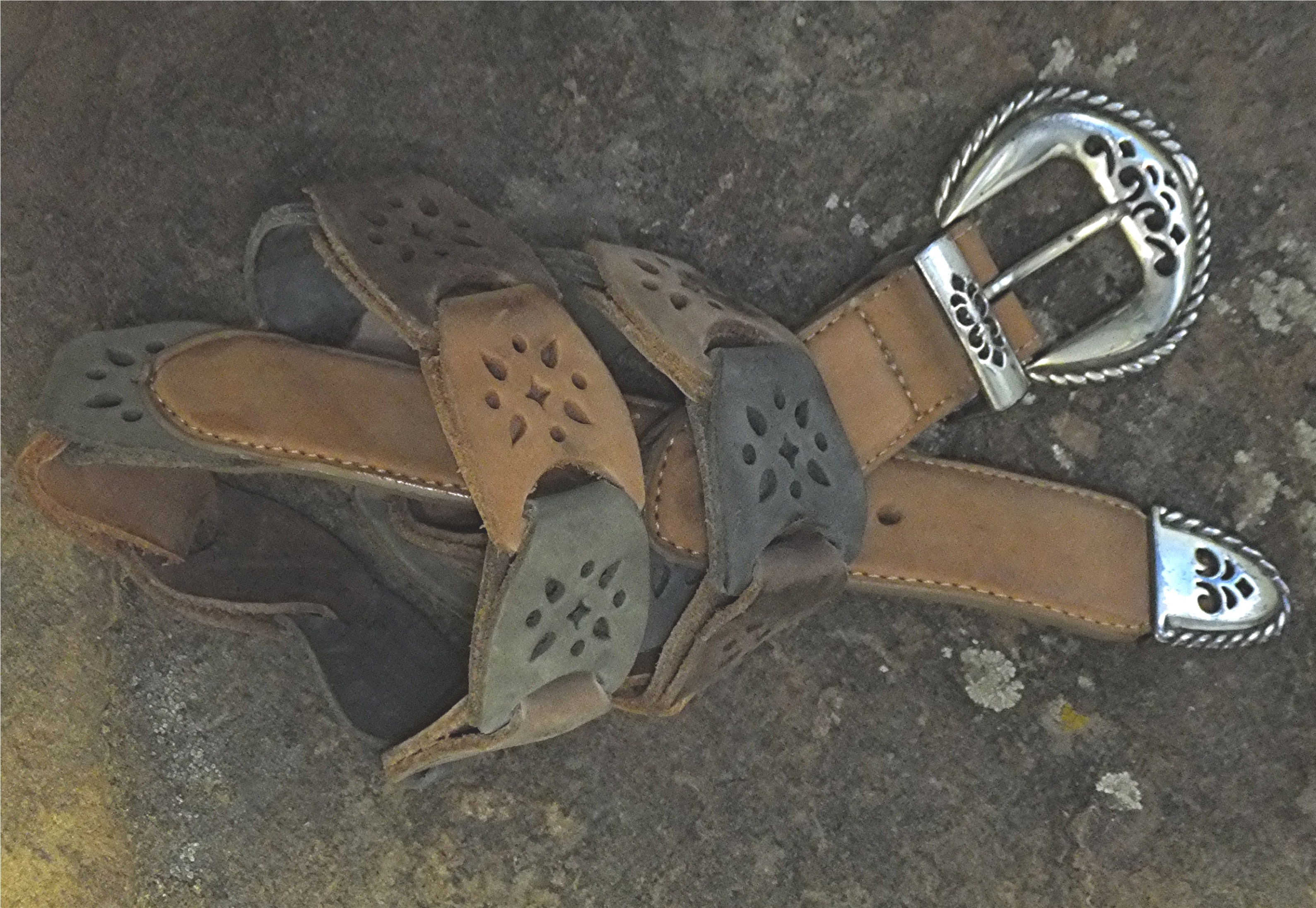 Belt BRIGHTON Grey Gold Tan Suede 1995
