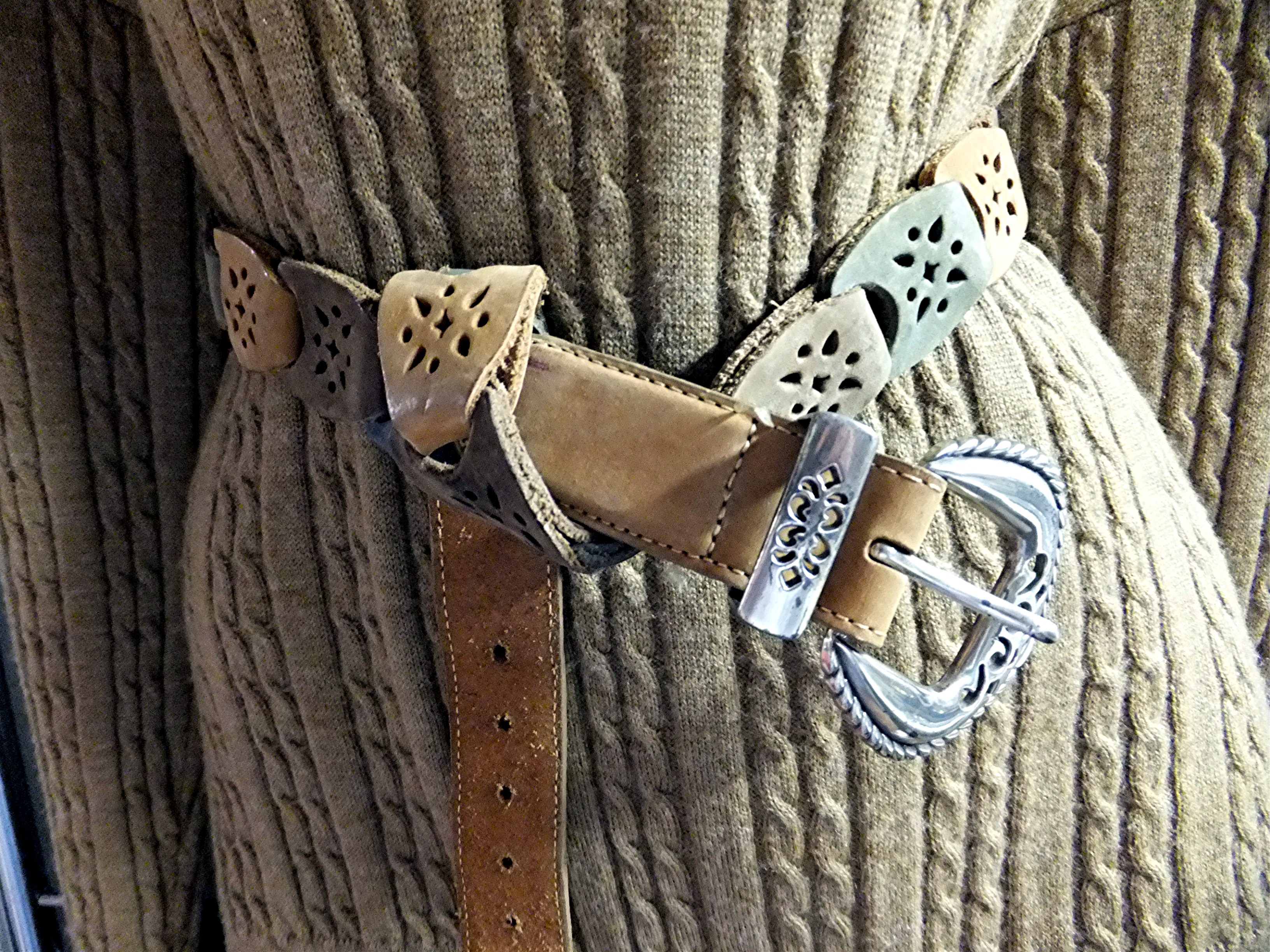 Belt BRIGHTON Grey Gold Tan Suede 1995