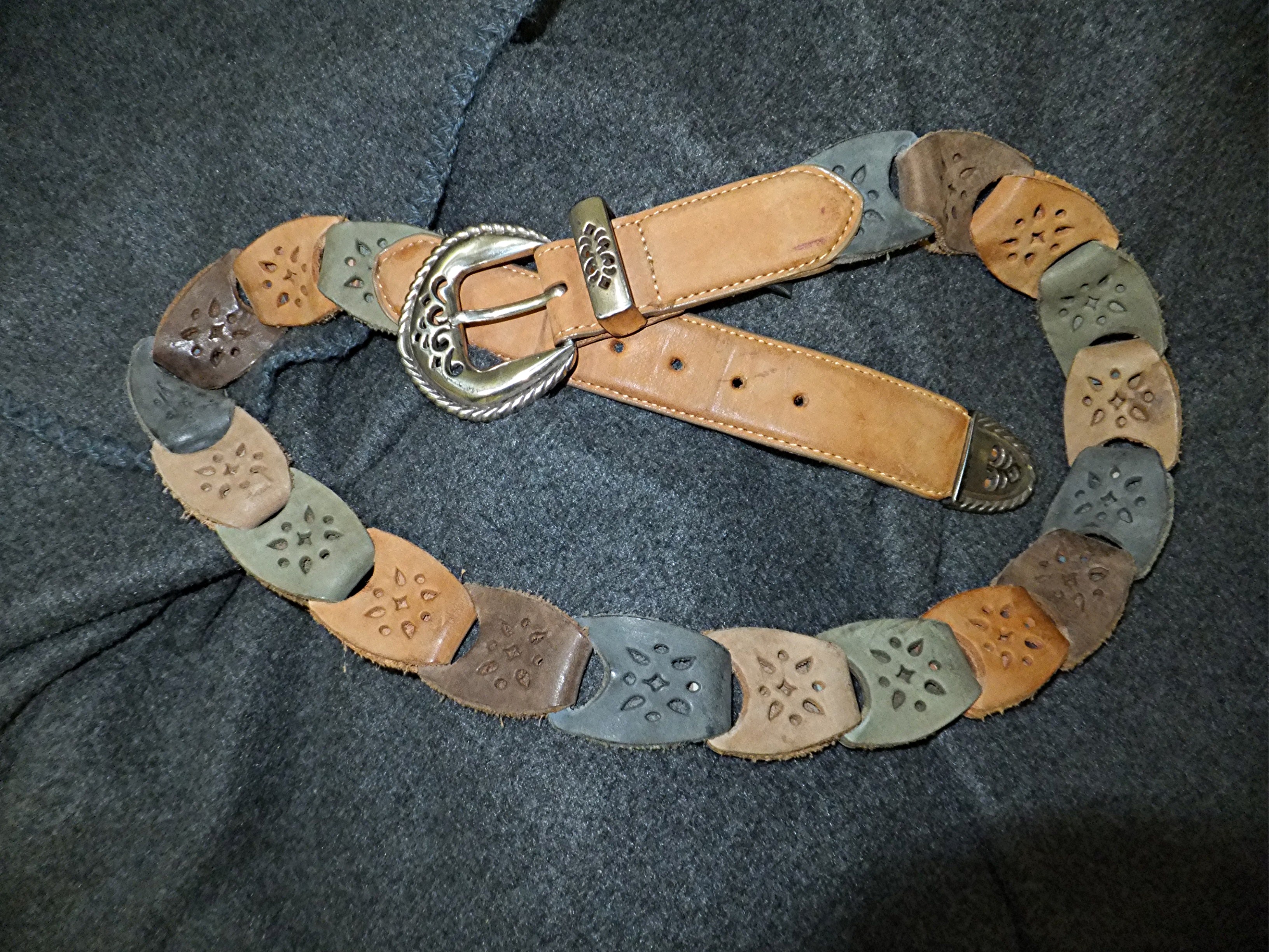 Belt BRIGHTON Grey Gold Tan Suede 1995