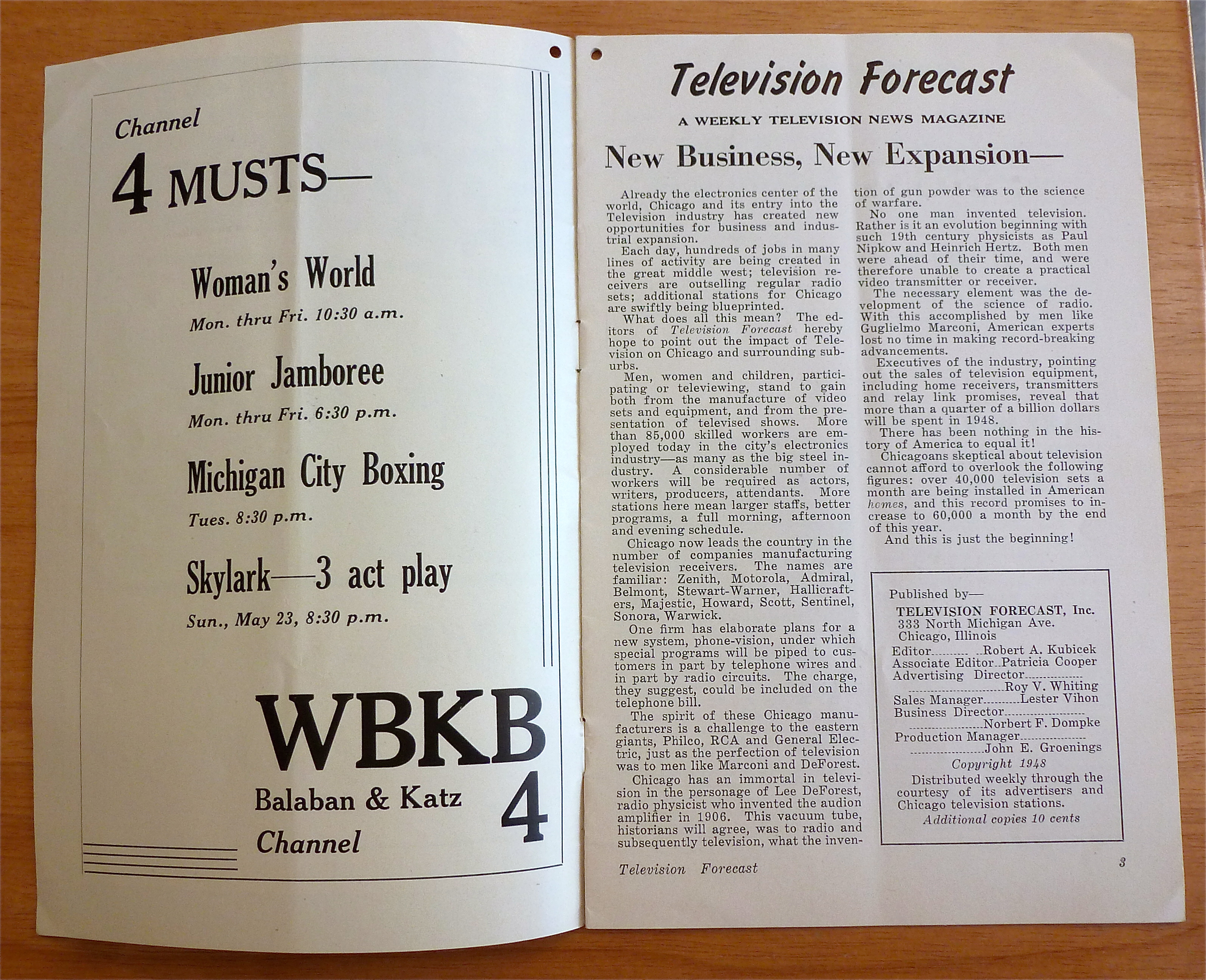 1948 Chicago Television Forecast Issue #3 Dick Baker