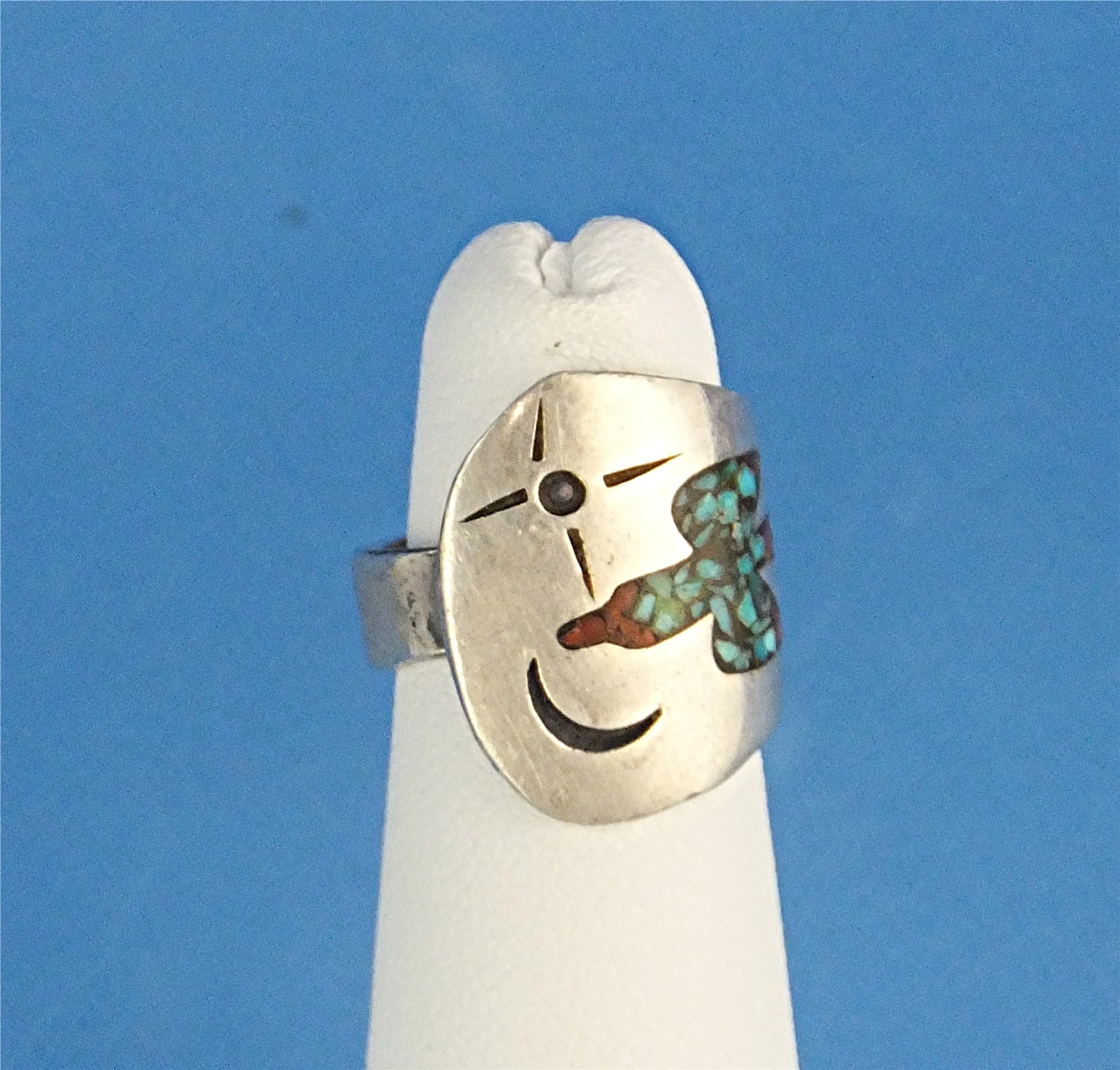 Native American Silver Coral Turquoise Chip Inlay