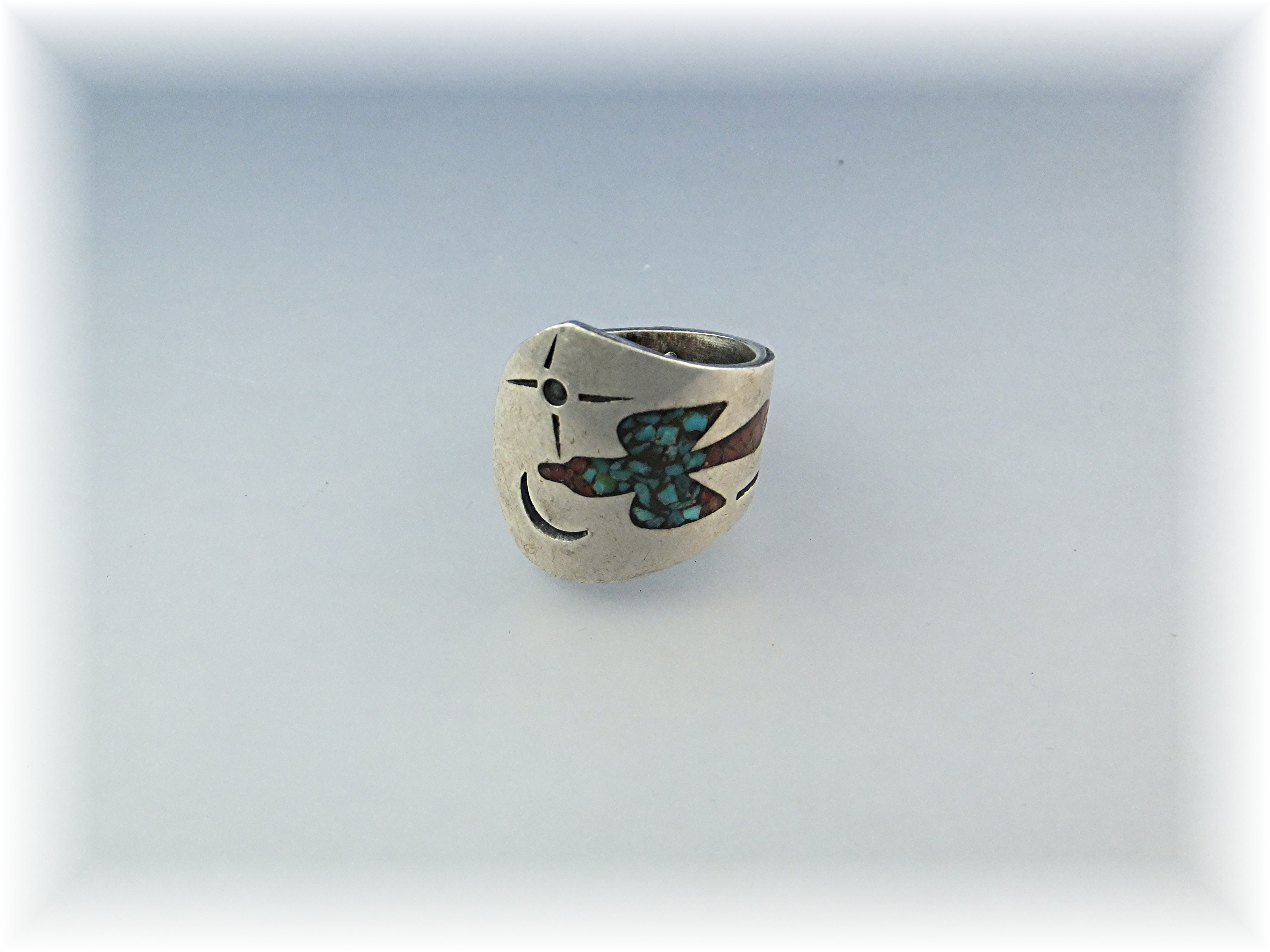 Native American Silver Coral Turquoise Chip Inlay